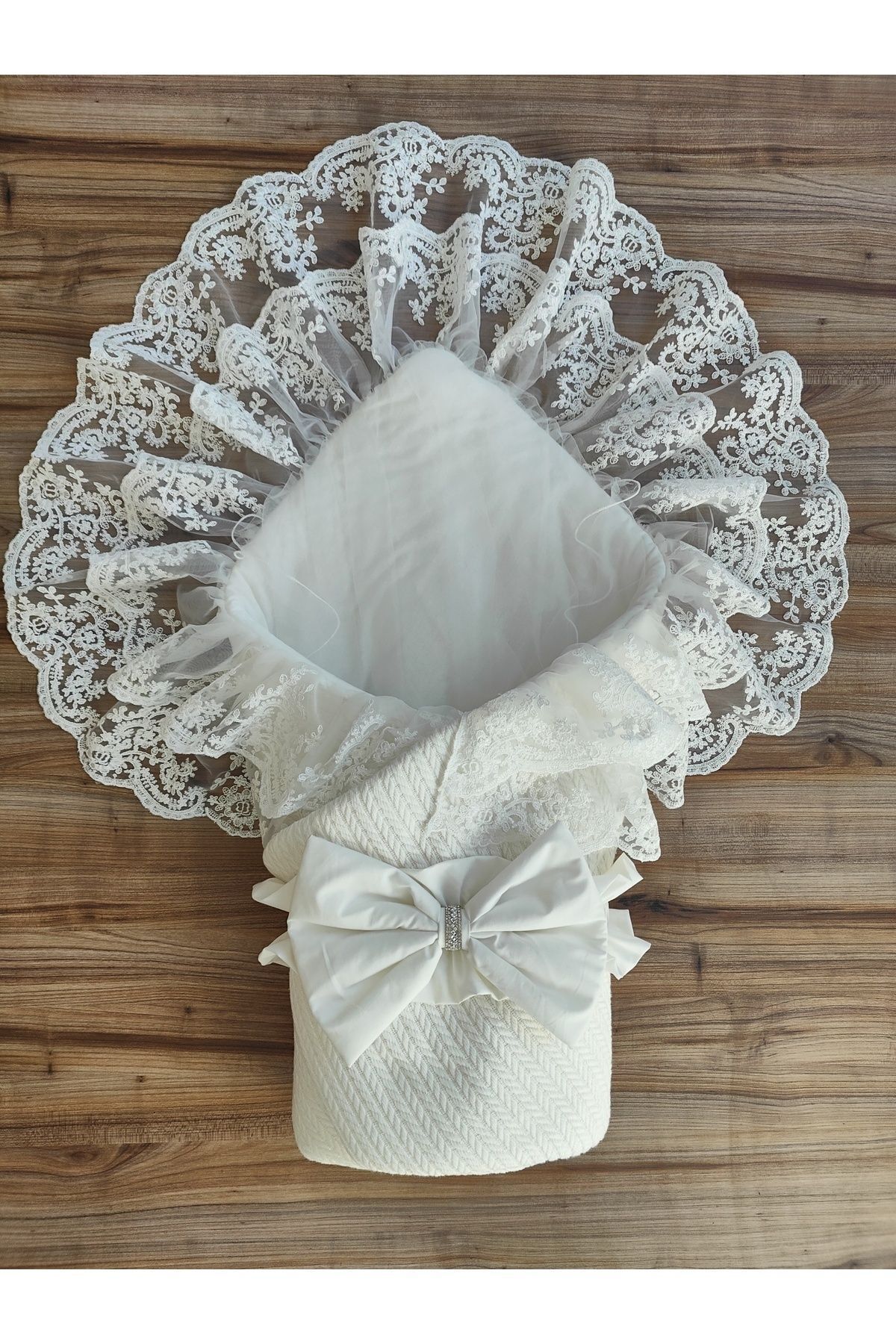 Tomuycuk Triko Örgü Kız Erkek Bebek Batttaniyesi Kundağı Şapkalı Dantelli Yenidoğan Hastane Çıkışı fotoğrafı 3 (önizleme)