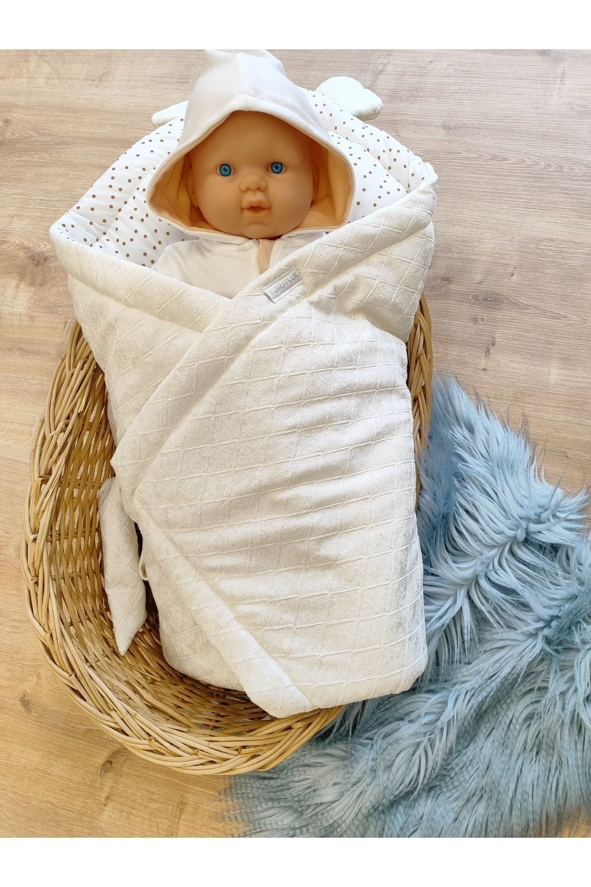 Tomuycuk Ekru Kız Erkek Bebek Battaniyesi Doğal Uyku Kundağı Hastane Çıkışı Yenidoğan Mevsimlik Hediyelik fotoğrafı 6 (önizleme)