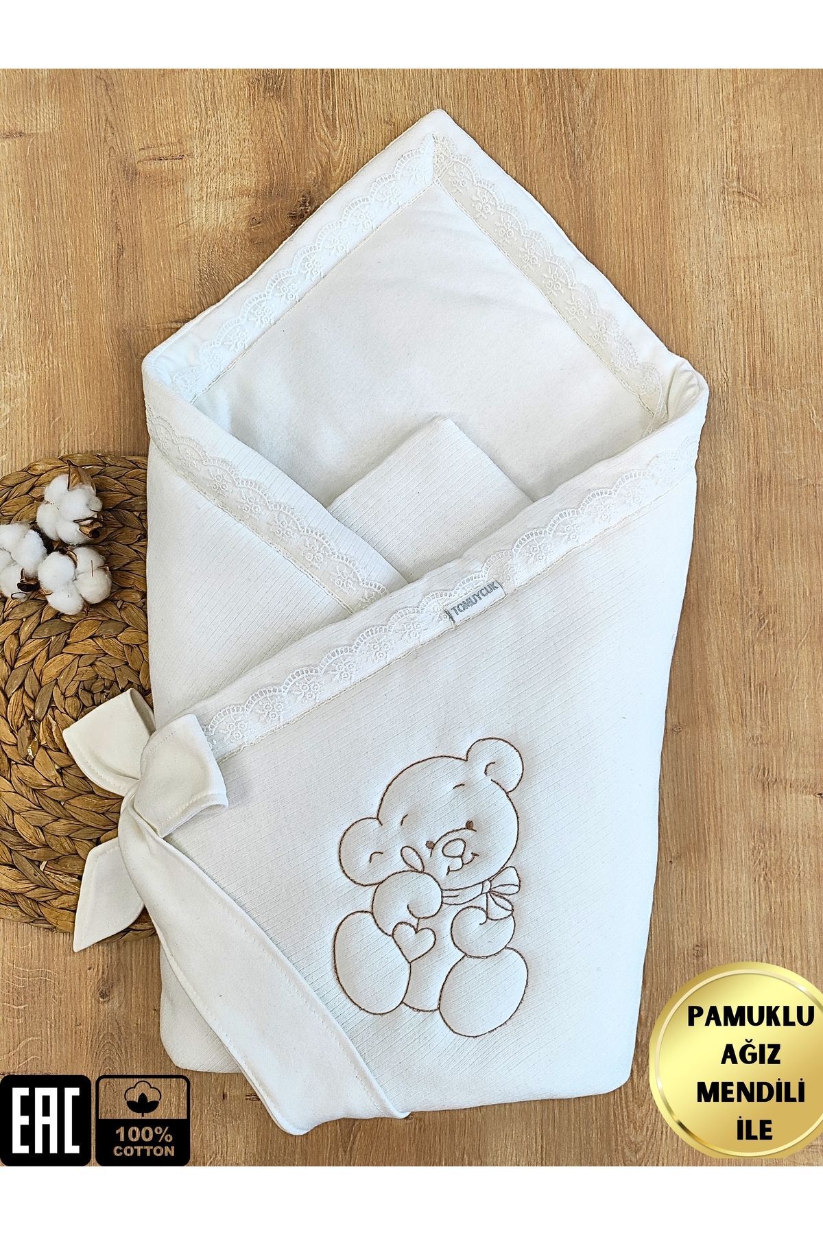 Tomuycuk Ekru Kız Erkek Bebek Battaniyesi Doğal Organik Uyku Kundağı Mevsimlik Hastane Çıkışı Yenidoğan fotoğrafı 2 (önizleme)