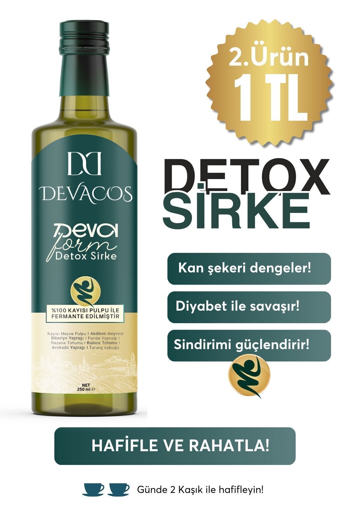 Devaform Detox Sirke Prebiyotik Doğal Fermantasyom 250 ml