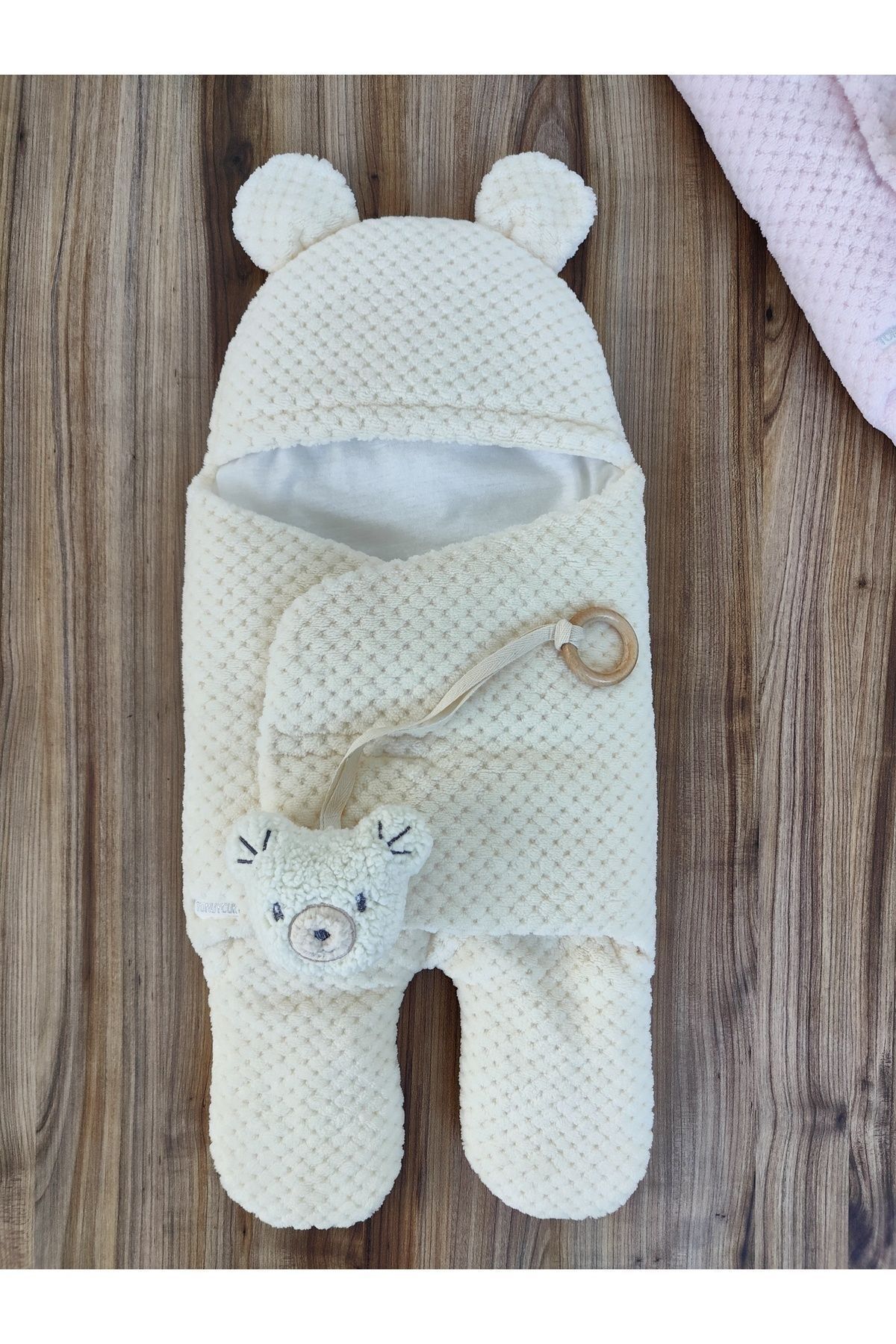 Tomuycuk %100 Pamuklu Ekstra Yumuşak Kışlık Bebek Battaniyesi Kundağı Oyuncaklı Ayıcık Kulaklı Uyku Tulumu fotoğrafı 3 (önizleme)