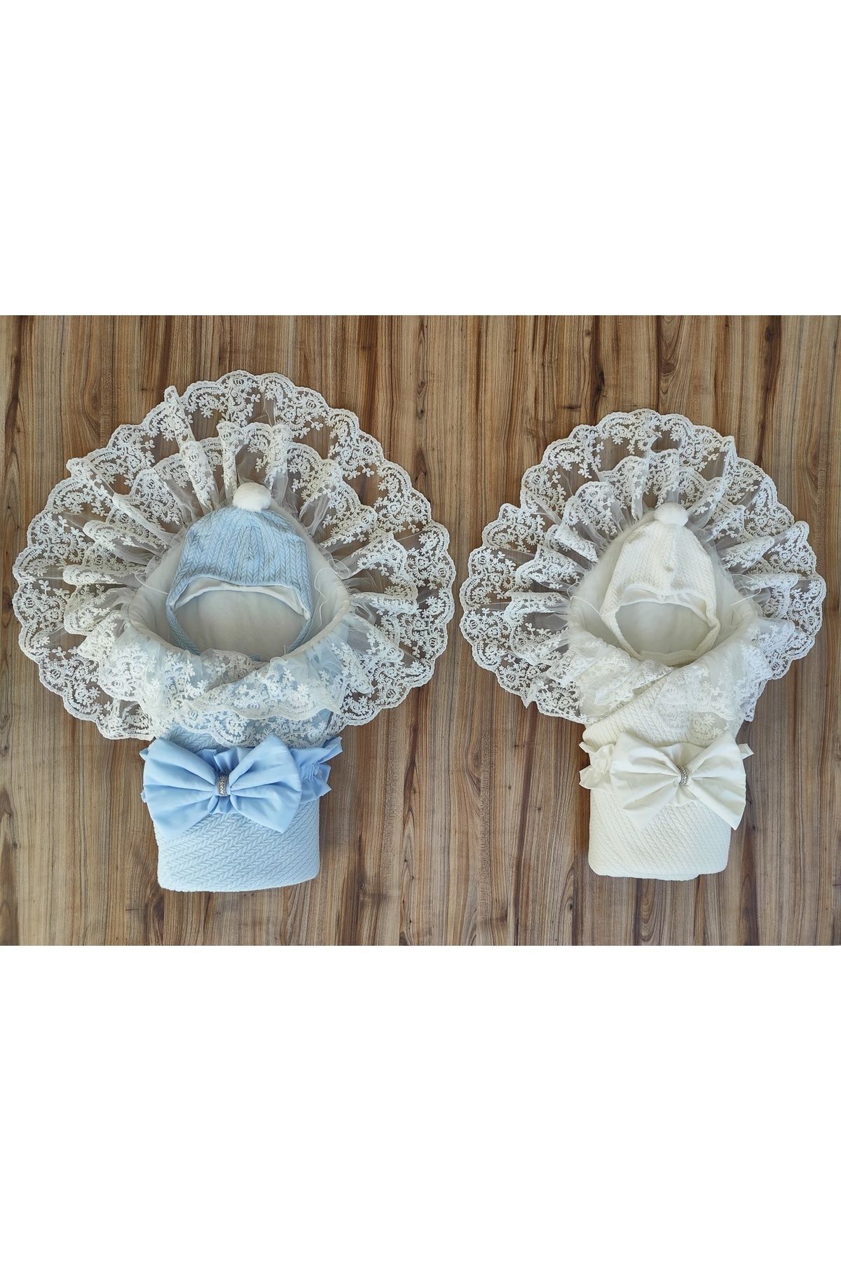 Tomuycuk Triko Örgü Kız Erkek Bebek Batttaniyesi Kundağı Şapkalı Dantelli Yenidoğan Hastane Çıkışı fotoğrafı 6 (önizleme)