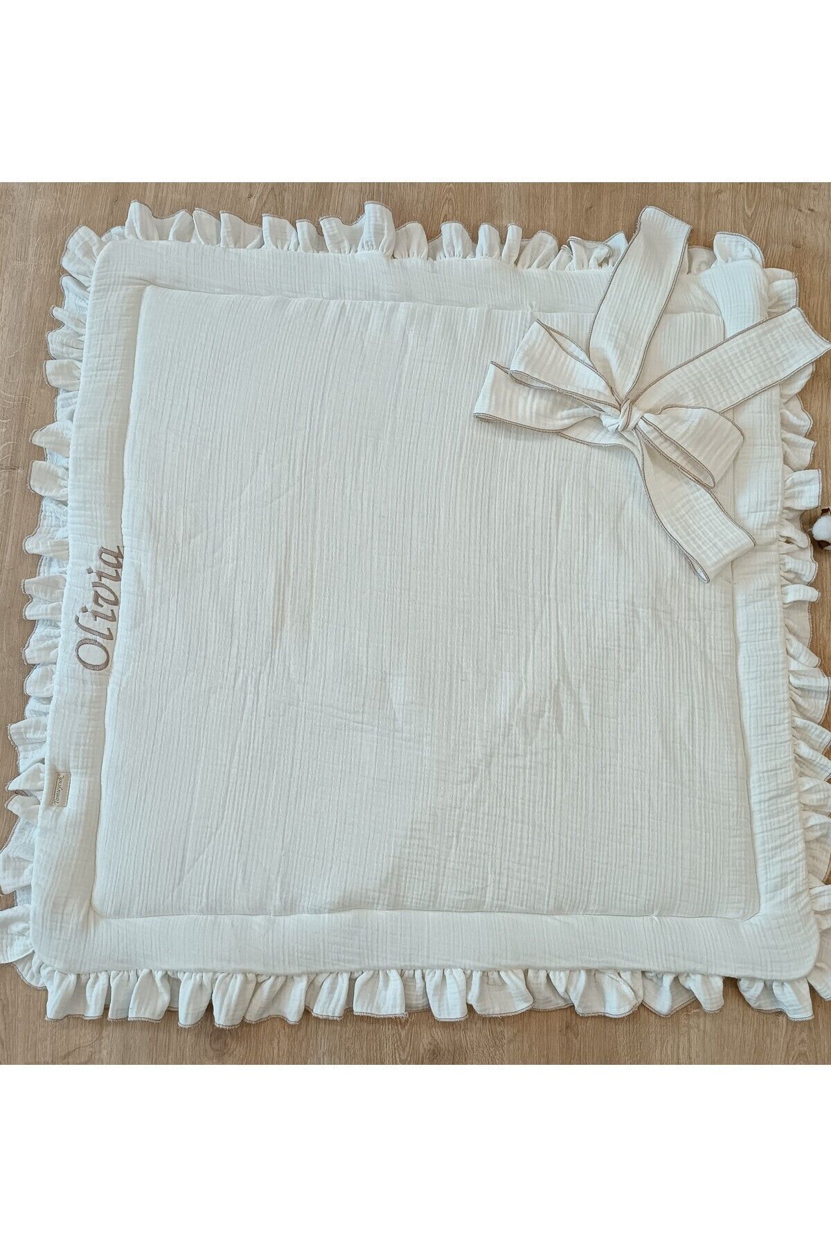 Tomuycuk 4 Katlı Müslin Bebek Battaniyesi Ekru Kız Erkek Bebek Dış Kundak Hastane Çıkışı Hediyelik Yenidoğan fotoğrafı 3 (önizleme)