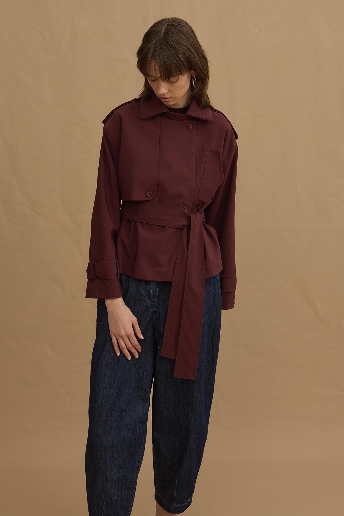 Fahhar-Short Trench Coat - Claret Red 4