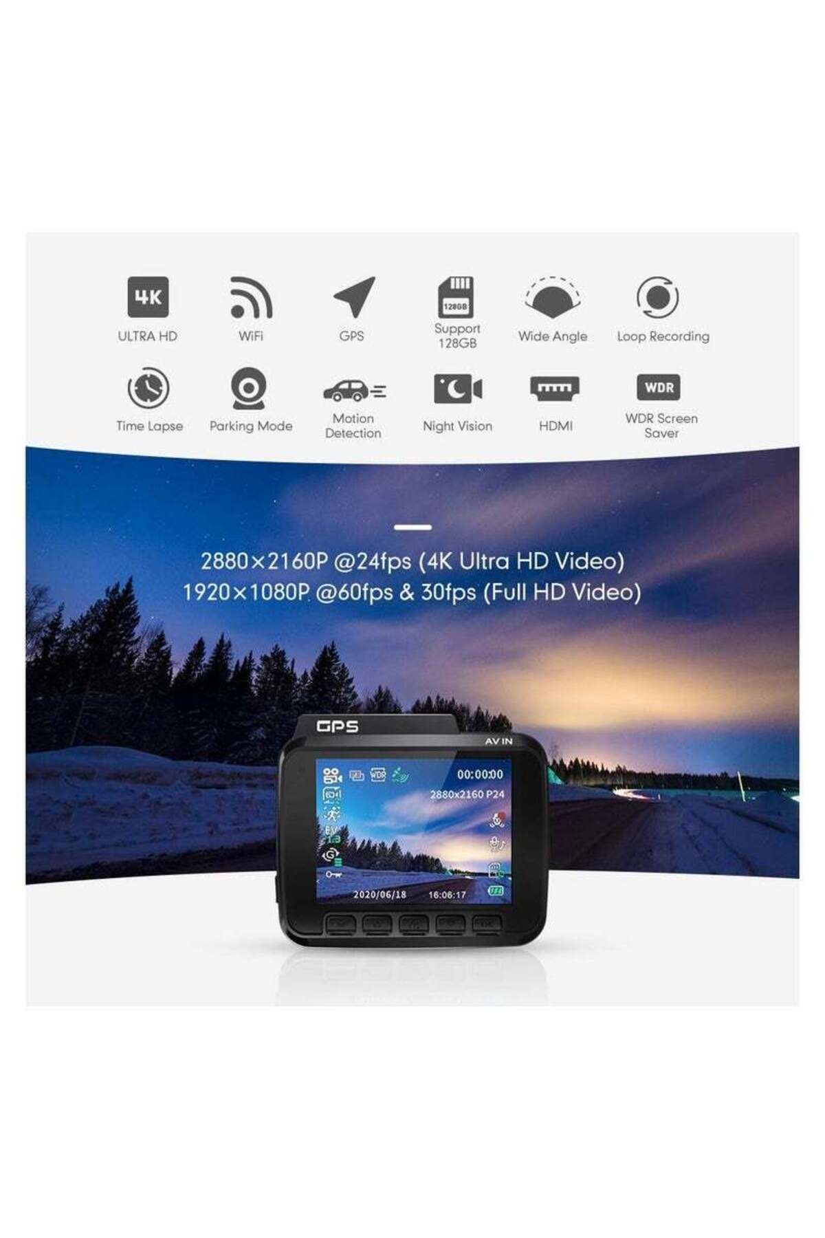 Generic-GS63H Dash Cam Dual Lens 4K UHD Recording Car Camera DVR GPS Wi-Fi G-Sensor Motion Detection 5