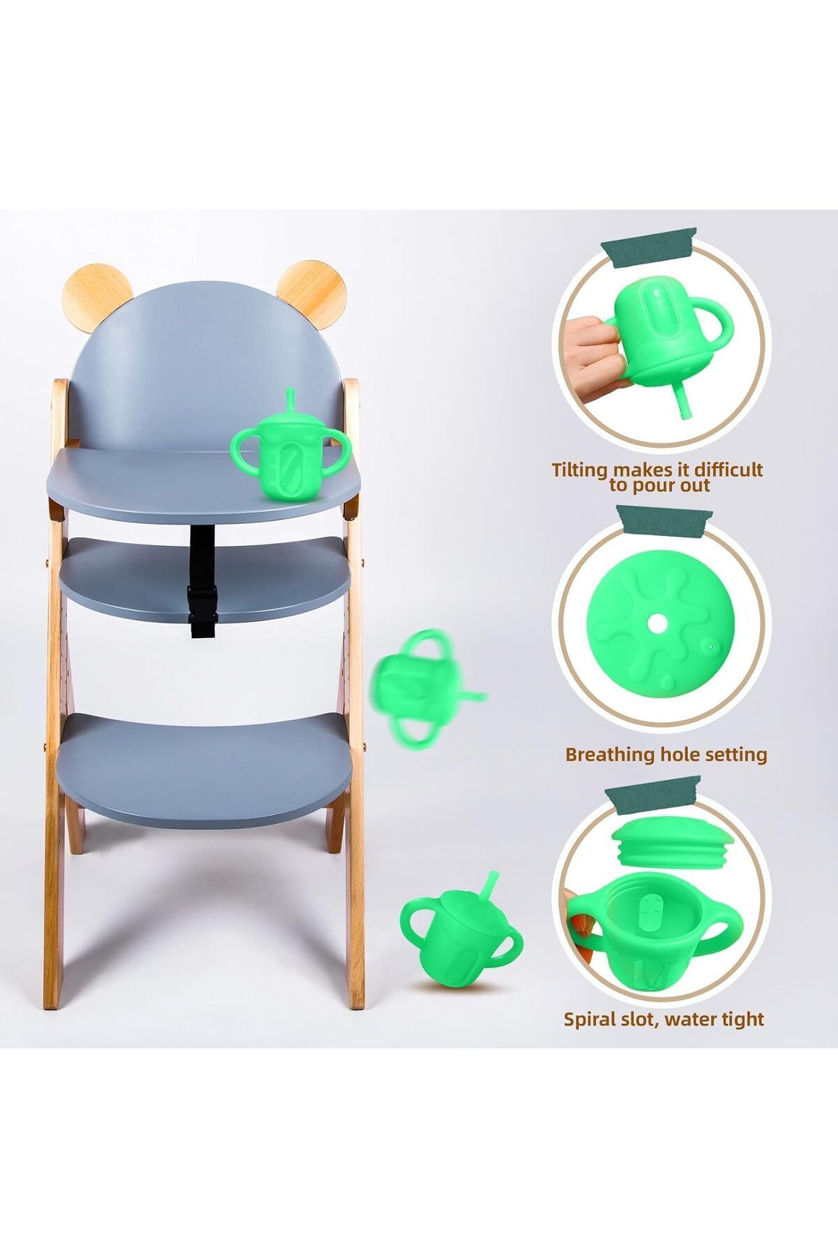 COOYA-Silicone Straw Cup with Straw, Lid and Built-in Dimensions, Drinking Training for Infants 5