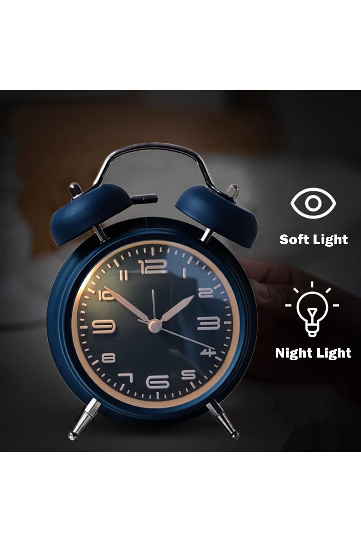 COOYA-4 inch Twin Bell Alarm Clock, Metal Frame Alarm Clock,3D Dial with Backlight Function Twin Bell 6