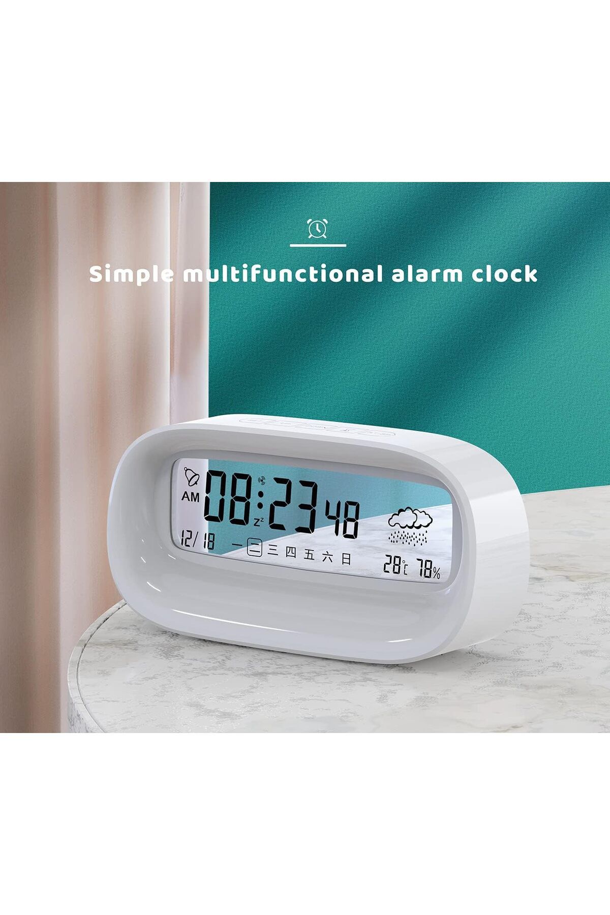 COOYA-Digital Alarm Clock, LED Mirror Desk Clock, Weather Humidity  Digital Calendar Clock (Black) 3