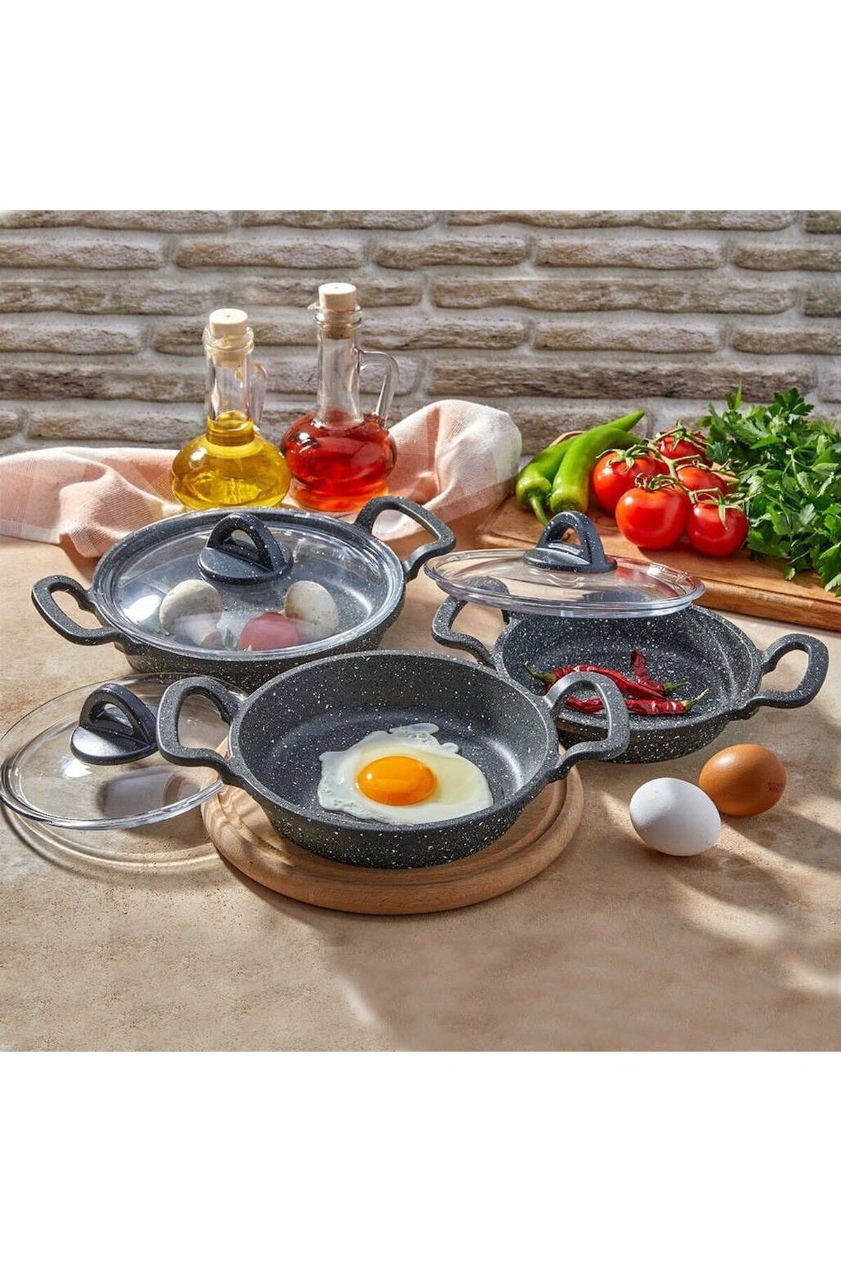 EdaSu kitchenboost Eda 16/18/20 Mini Asya Cam Kapaklı Sahan Seti