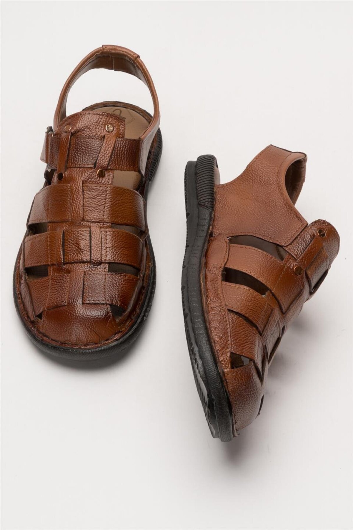 Liger-Sandale cu velcro din piele naturală pentru bărbați TABA - BEIGE 7