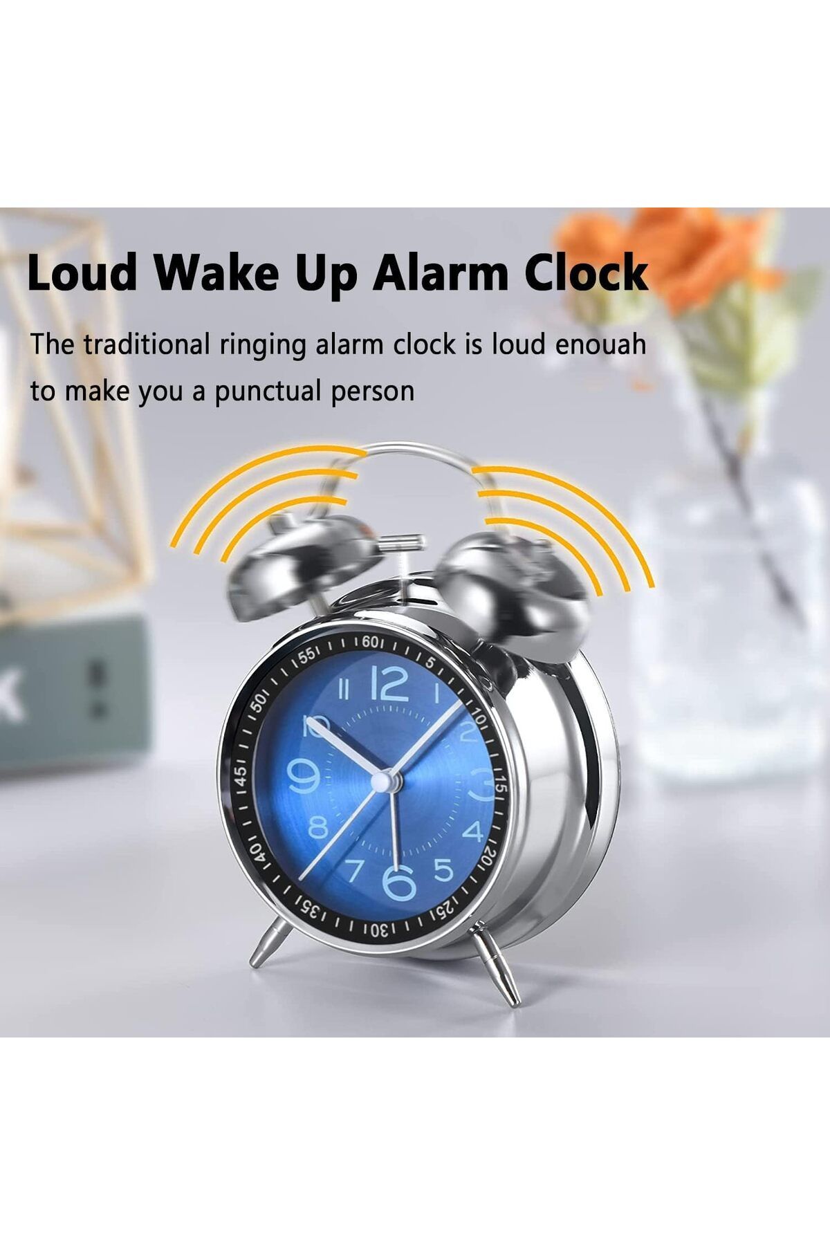 COOYA-Loud Alarm Clock, Retro 4", Alarm Clock Analog Clock Loud Alarm Clock for Heavy Sleepers (blue) 5