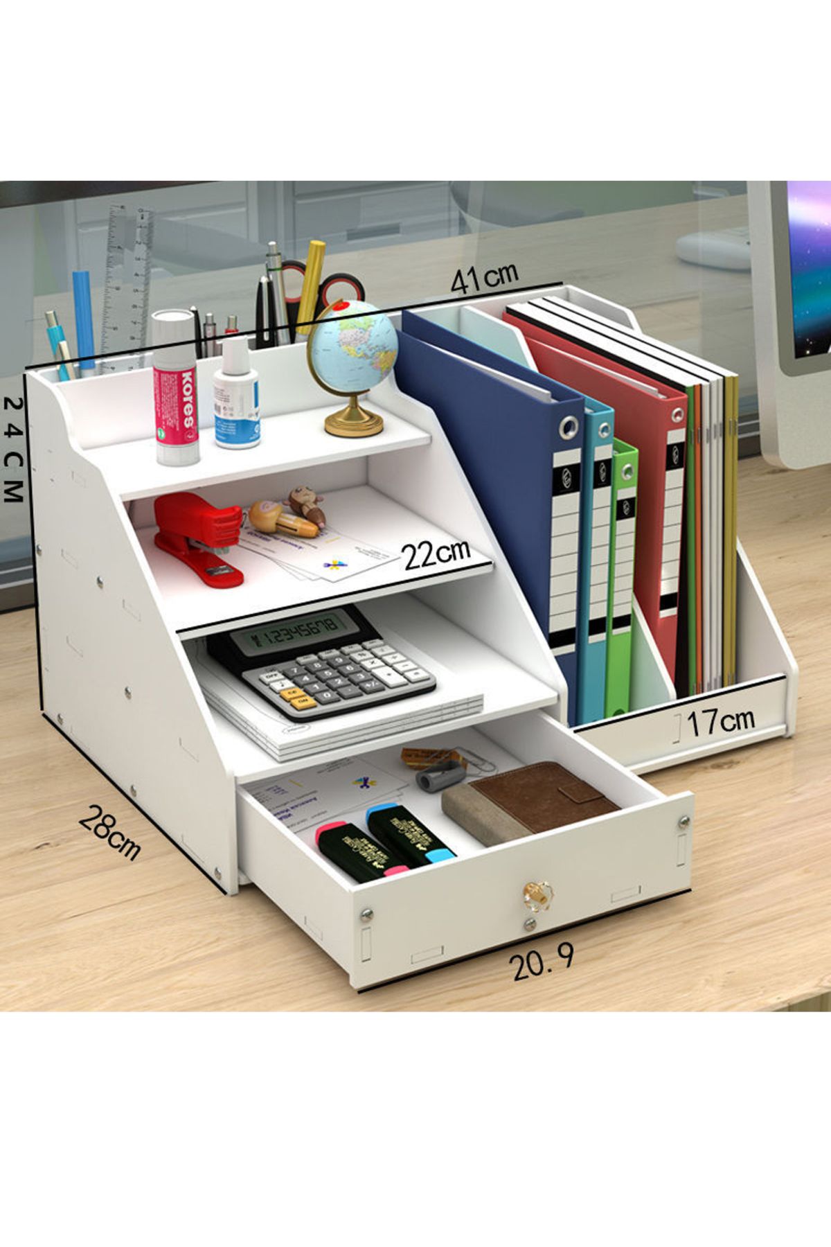 KidLe-4 Tier Office White Desktop Organizer A4 Paper File Rack with Vertical Horizontal File 4