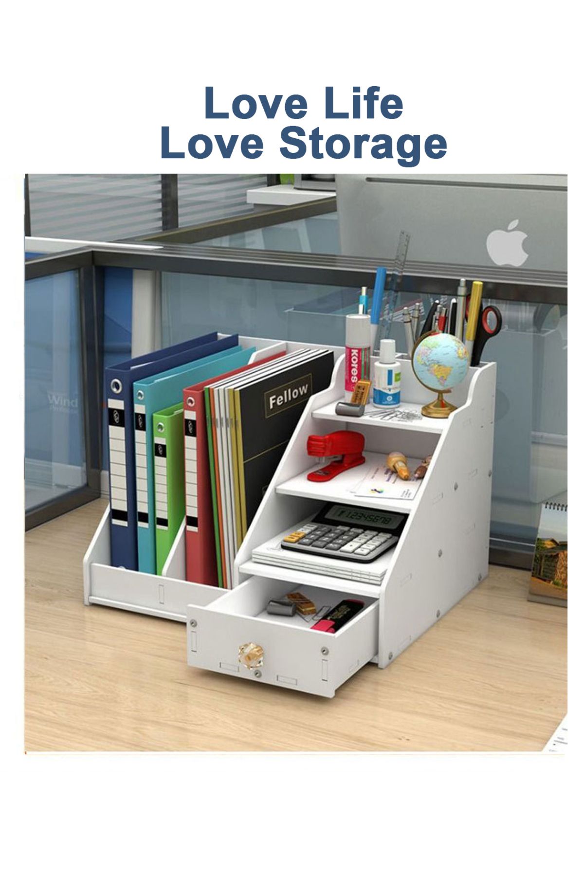 KidLe-4 Tier Office White Desktop Organizer A4 Paper File Rack with Vertical Horizontal File 7