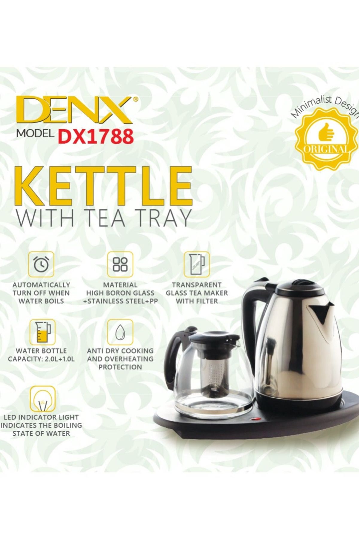 Denx-Electric Kettle With Tea Tray & Automatic Shut-off Feature Dx1788 4