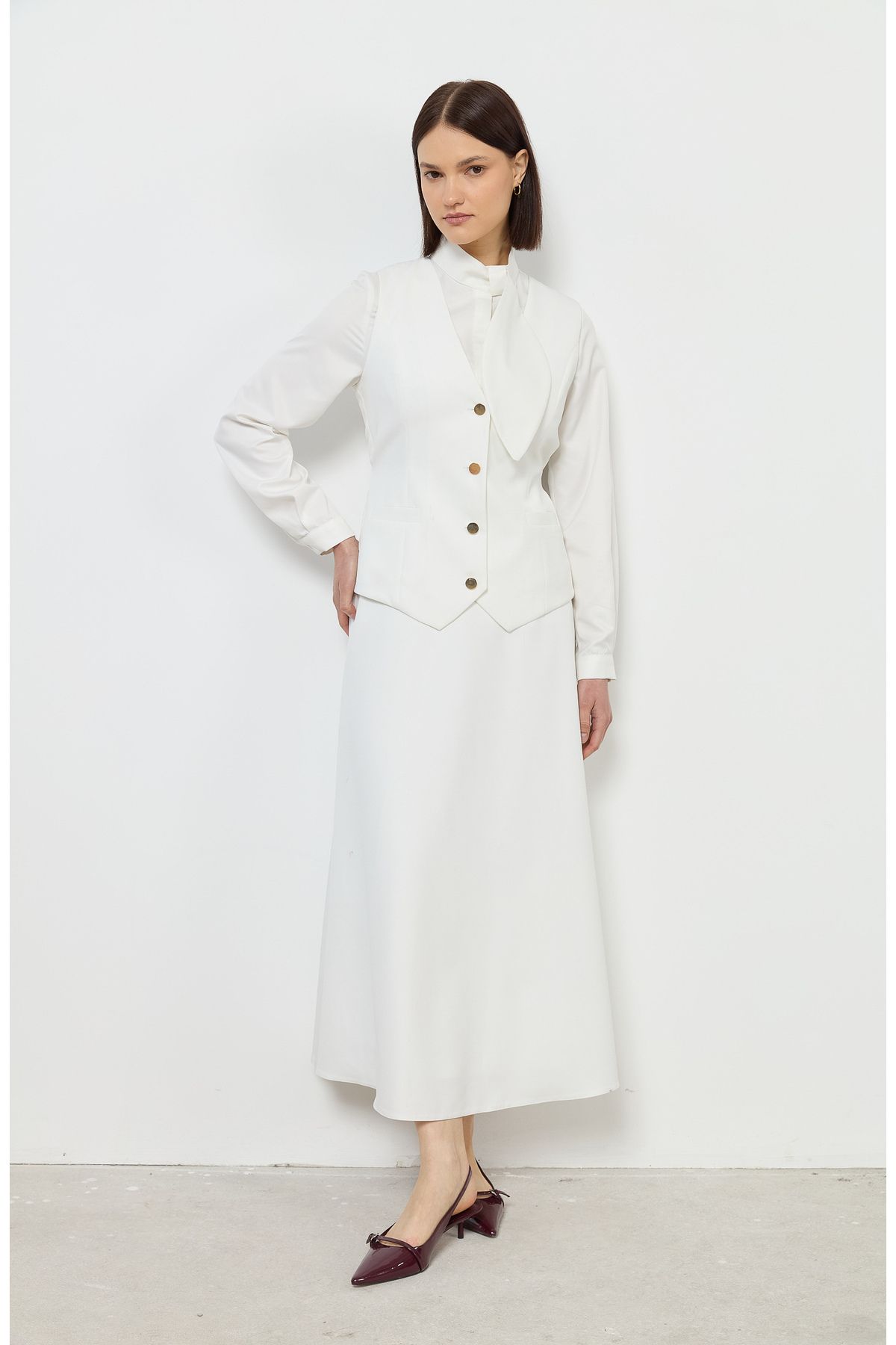 Fatma Atasoy-Double Ecru Flared Skirt 3