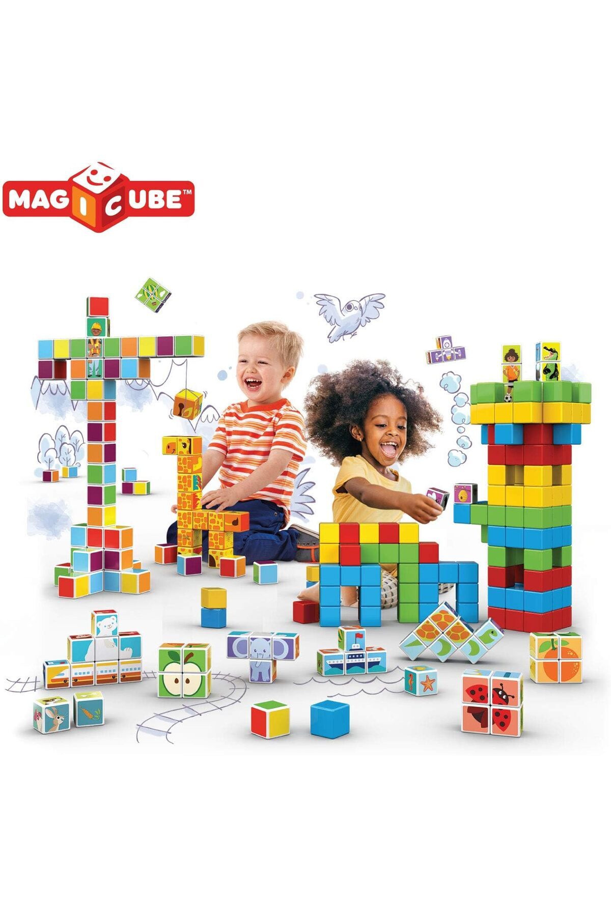 مجموعه ساختنی میوههای چاپشده مجیکوب + کارتهای ایده | اسباببازیهای آموزشی STEM مغناطیسی، ساخت سوئیس ۱