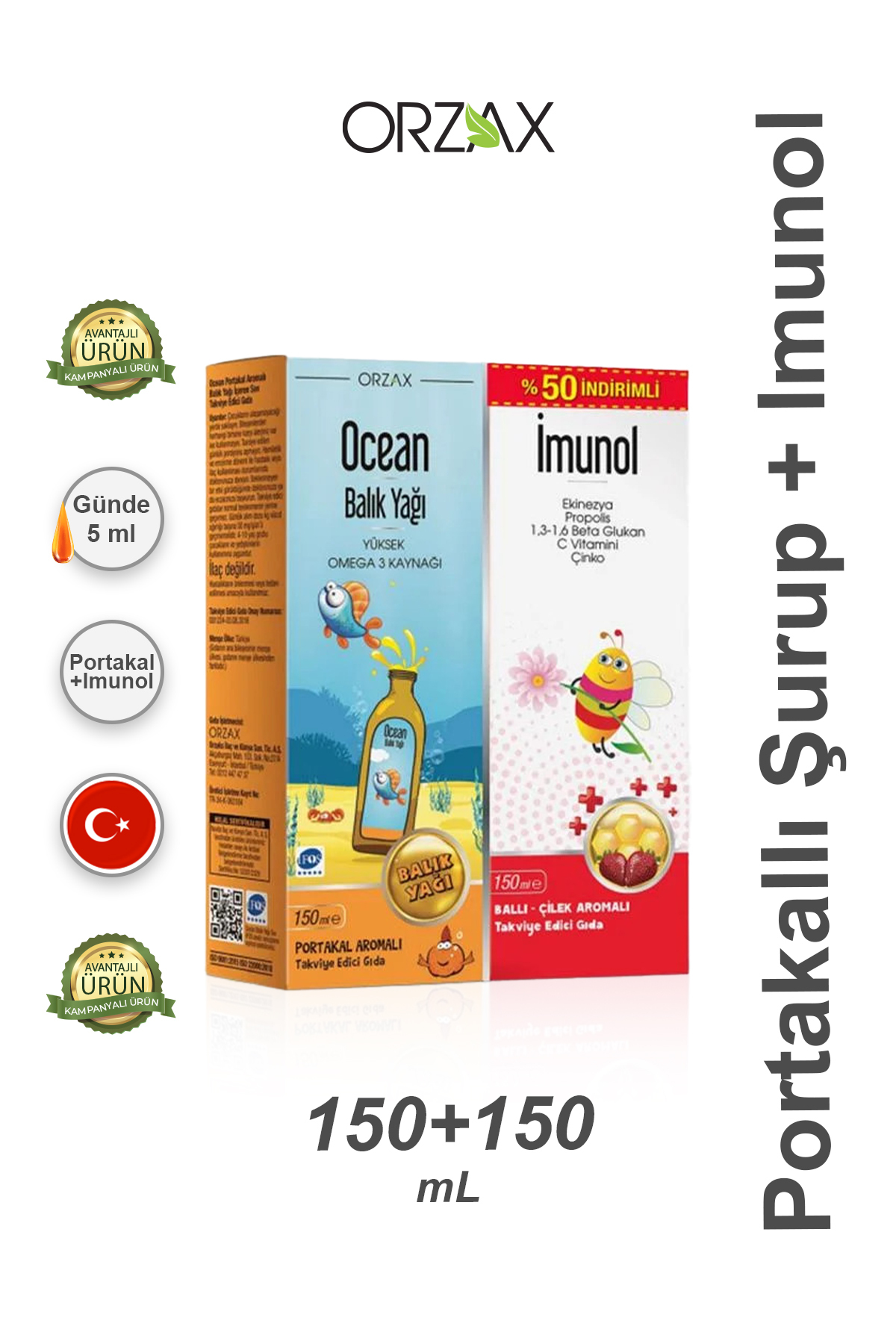 Orzax Ocean Portakallı Balık Yağı + Beta Glukan Şurup 150 ml