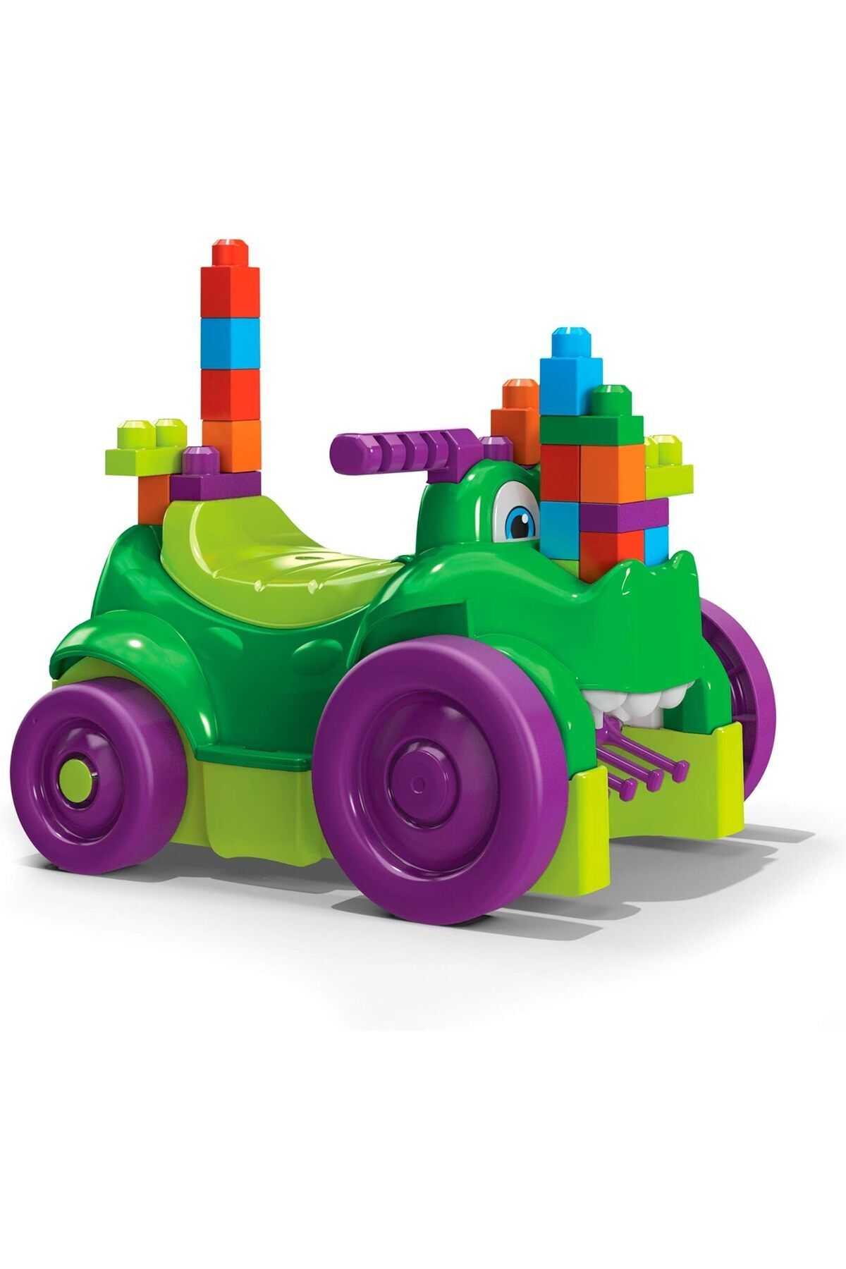 MEGA-Bloks Ride 'n Chomp Croc ride-on toy building set with 25 big and colorful building blocks, gif 3