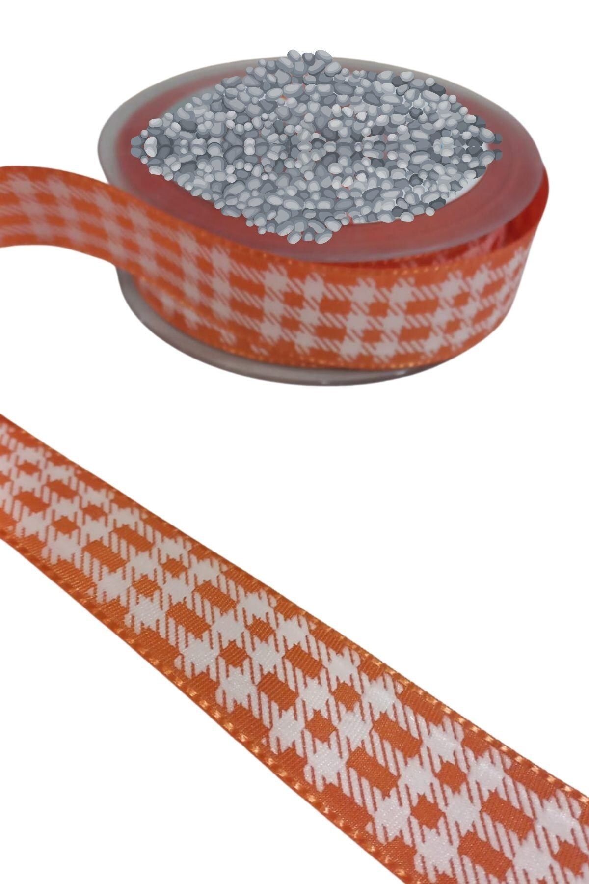 BulutRetail Tafta Ekoseli Kurdele 25 mm Turuncu 2 Metre