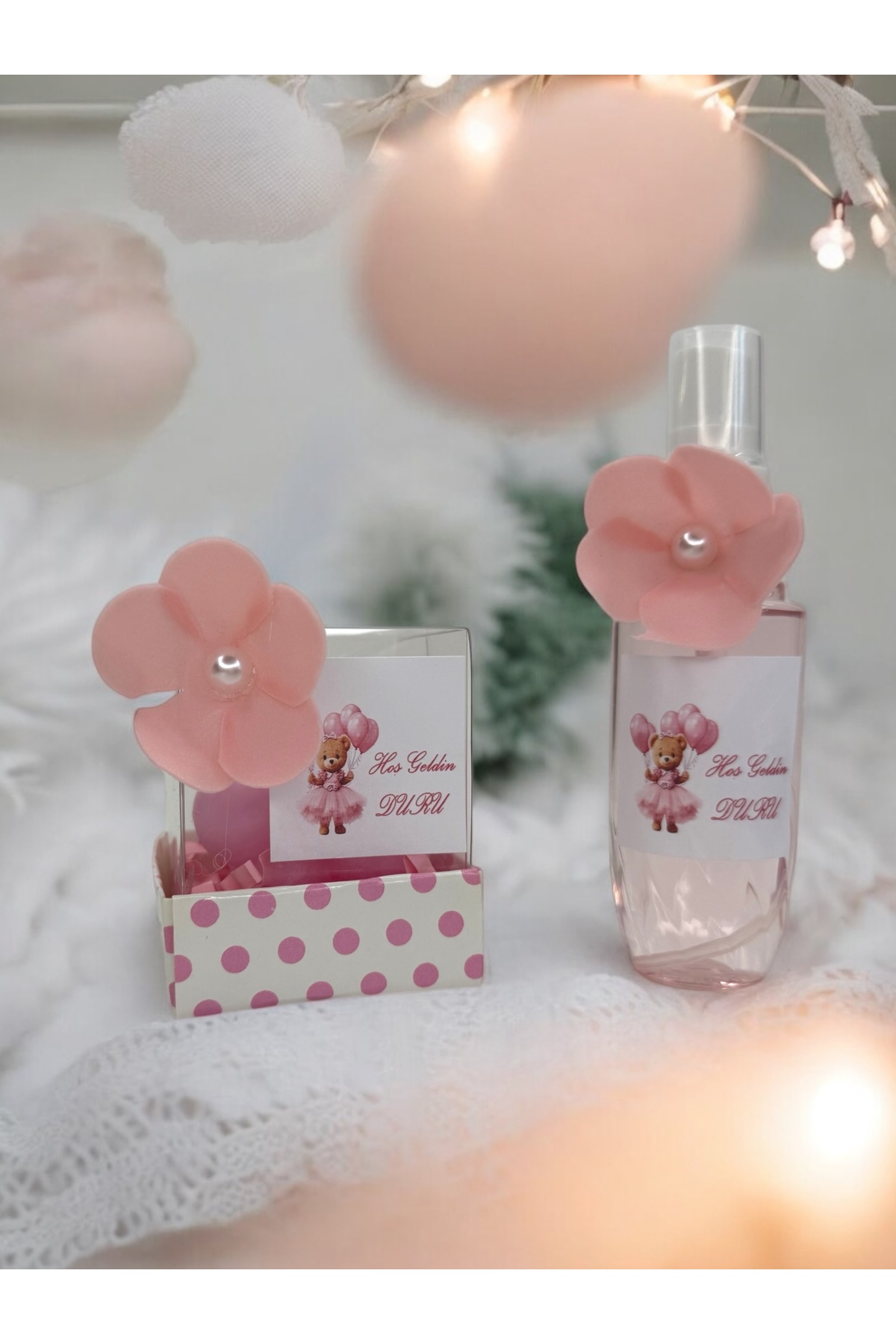 cacagift design Bebek Hediyelik Doğum Ve Doğumgünü 10'lu Çantalı Kolonya Ve Mum Seti fotoğrafı 4 (önizleme)