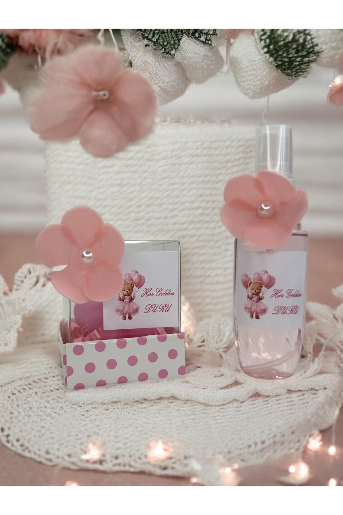 cacagift design Bebek Hediyelik Doğum Ve Doğumgünü 10'lu Çantalı Kolonya Ve Mum Seti fotoğrafı 3 (önizleme)