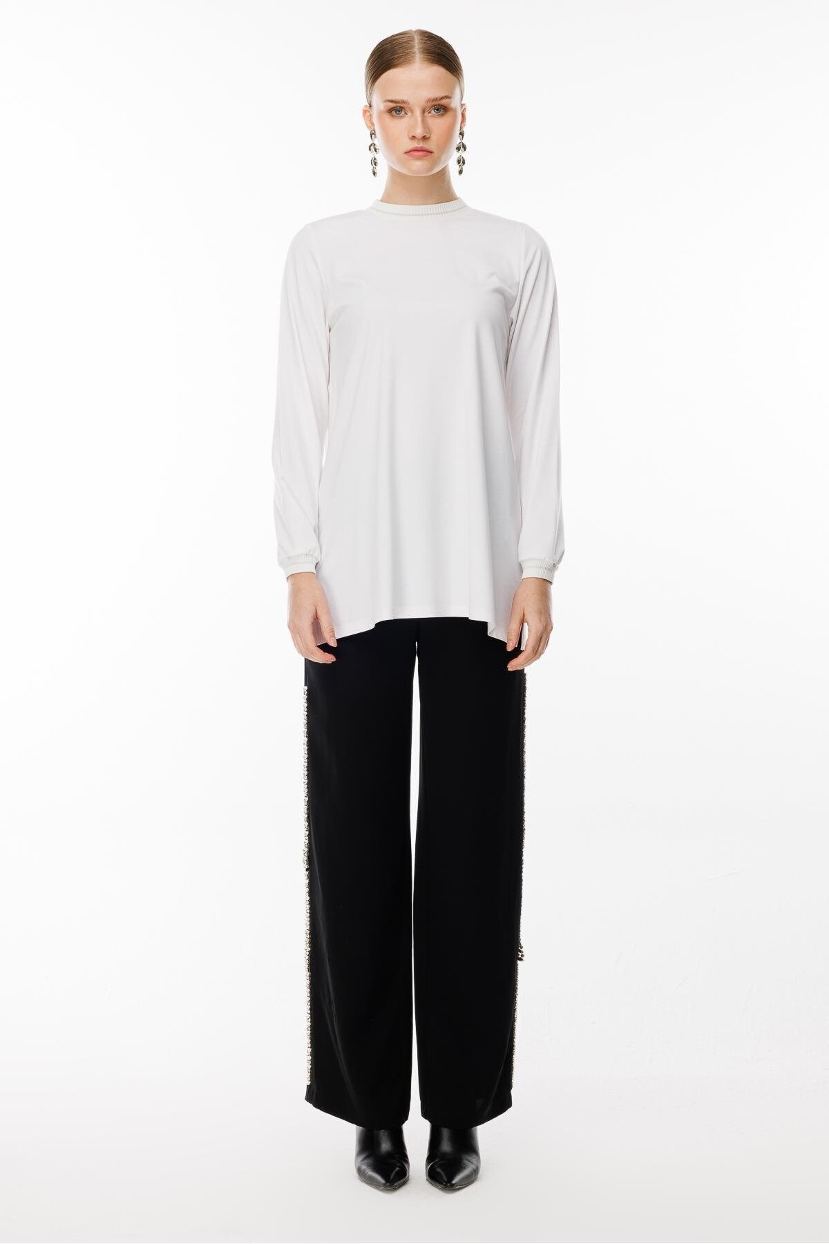 Ghisa-Long Sleeve Glitter Tunic Ecru 4829 2