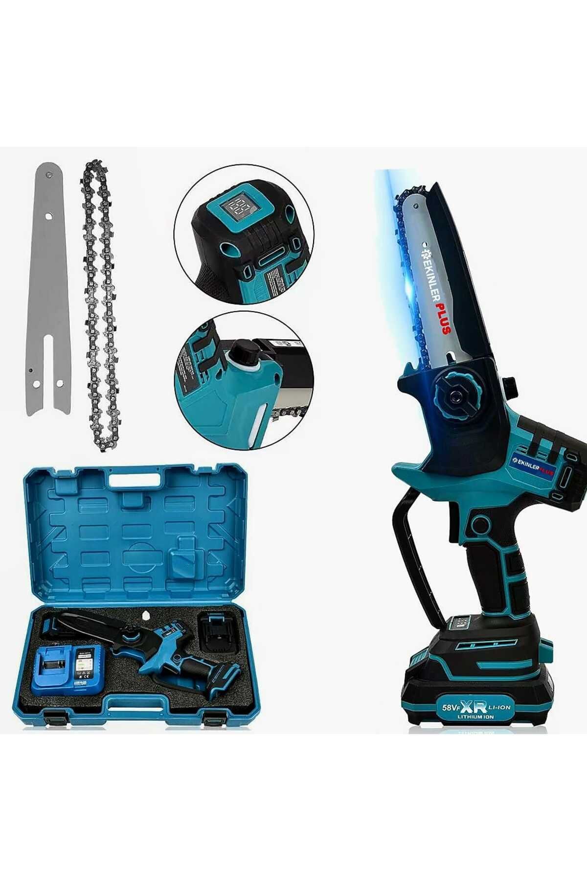 ekinler el aletleri Otomatik YağlamalıŞarjlı El Testeresi Ağaç Odun Dal Kesme Budama Çift Batarya 15cm Pala 58Vf EEA363