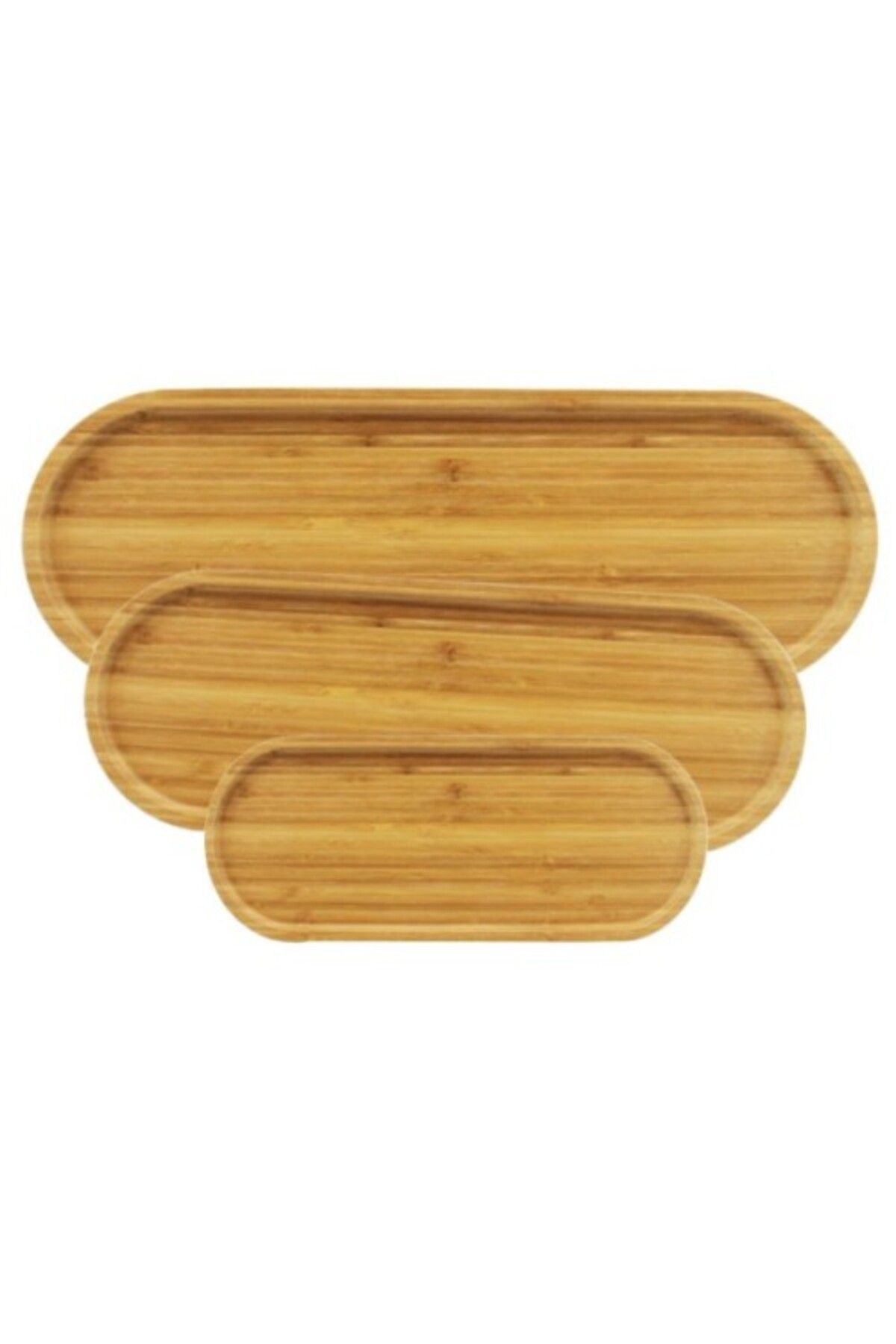 Mu Art Ahşap 3'Lü Bambu Oval Sunum Tabağı Seti
