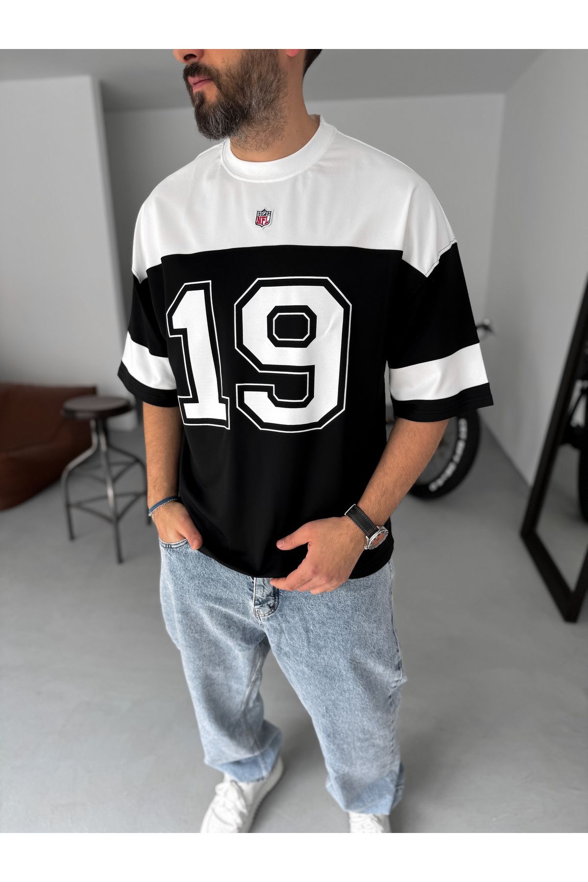 BYBASICMAN-Black 19 Printed Oversize Jersey Pm-11 1