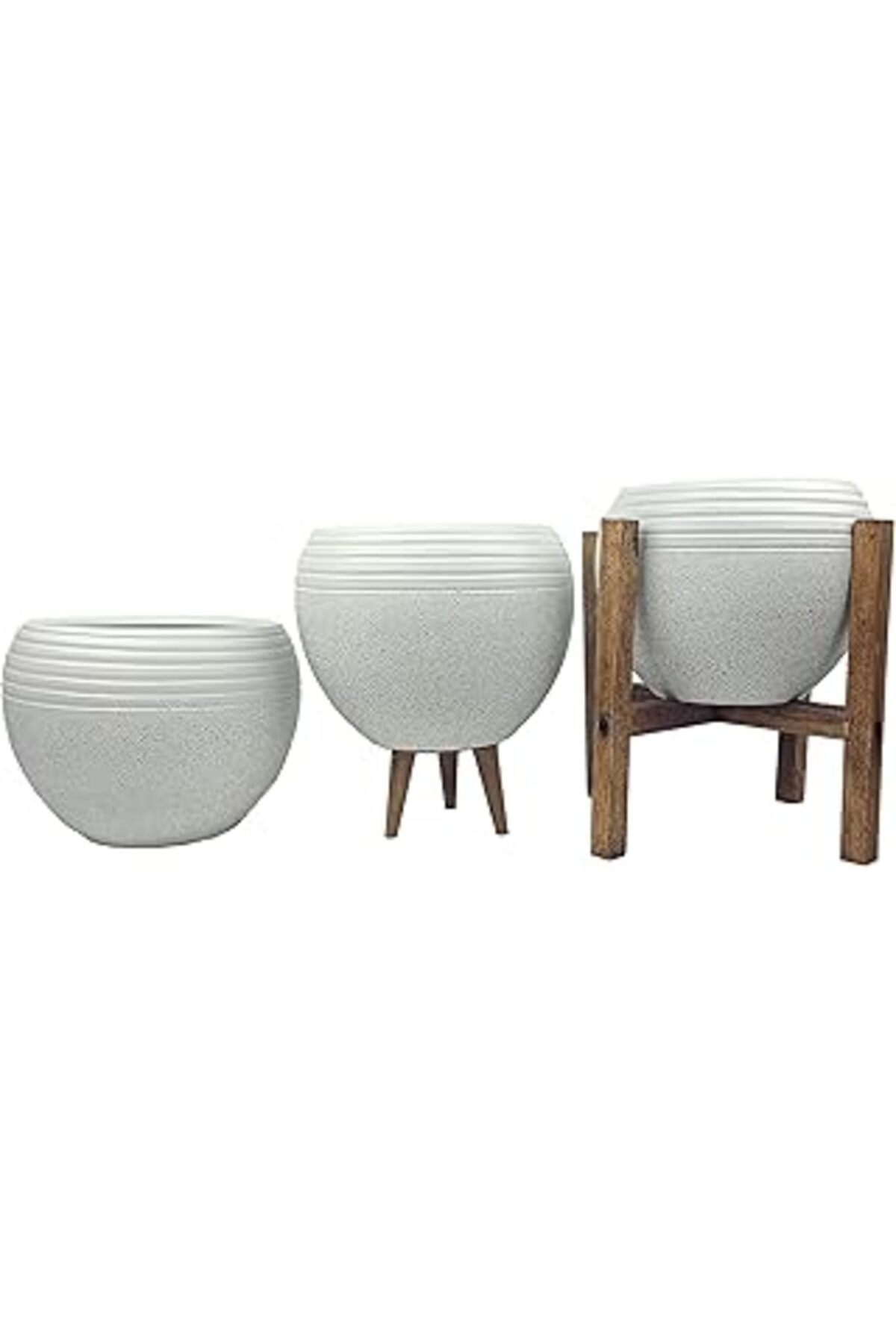 Mu Art Ahşap Bitki Tasarımı Ev Dekorasyon Beyaz Granit Küp Saksı Saksılık Salon Çiçeklik Üçlü Set
