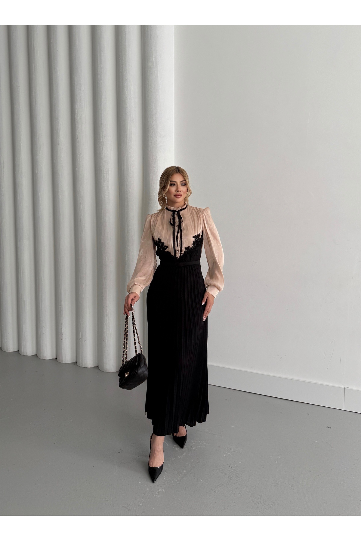 1Moda1Tarz-Rochie de damă din țesătură din șifon Yoryo, argintiu, importată, cu dantelă, cu pliuri, căptușită cu panglică, cu design special 5