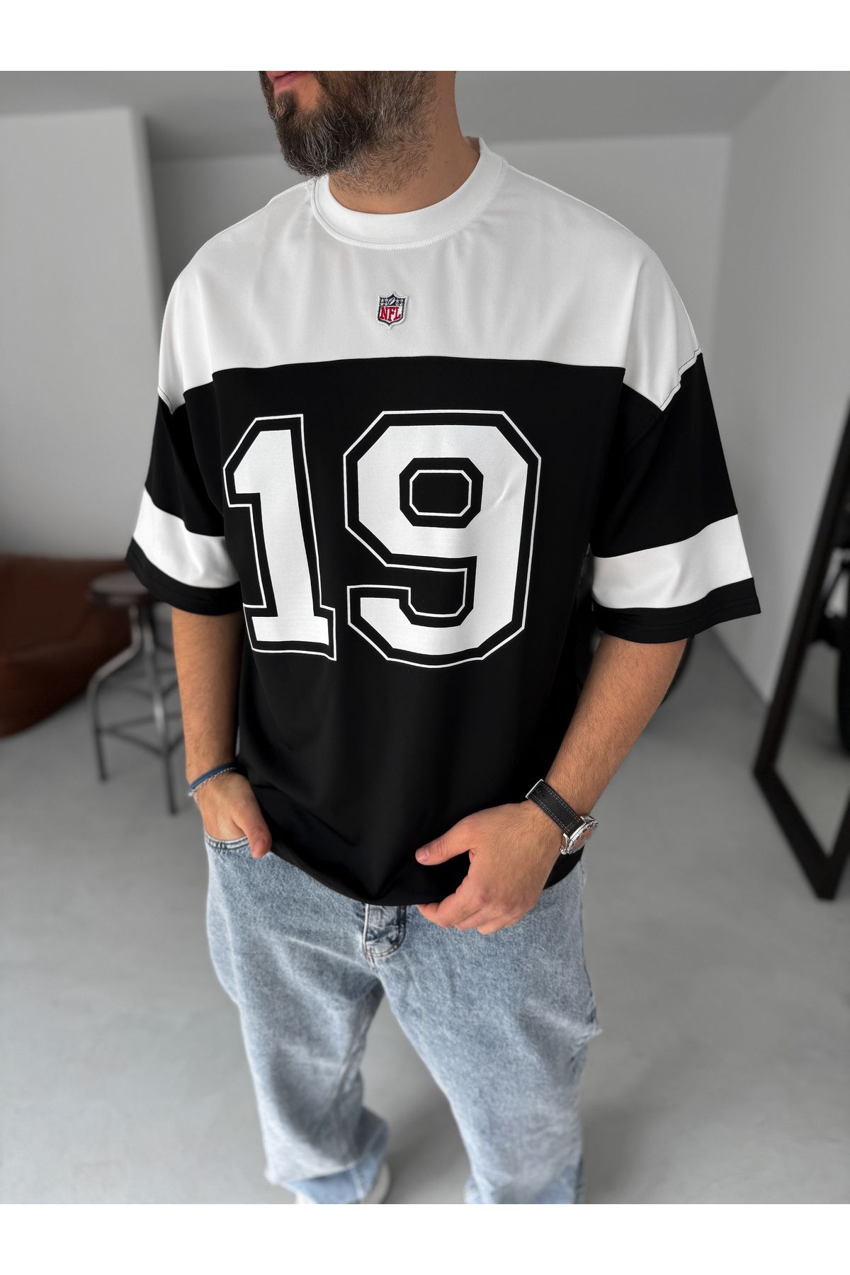 BYBASICMAN-Black 19 Printed Oversize Jersey Pm-11 2