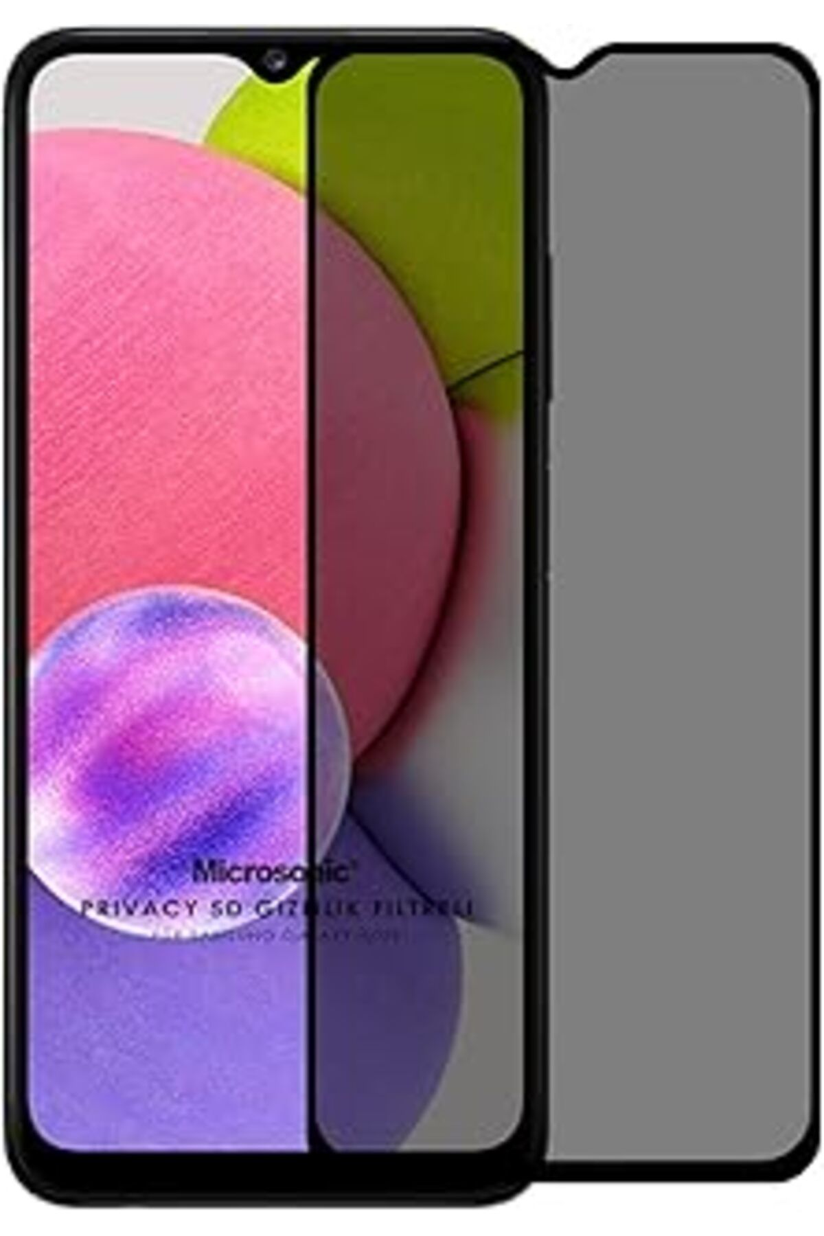 Pazarcan Microsonic Samsung Galaxy A03S Privacy 5D Gizlilik Filtreli Cam Ekran Koruyucu Siyah