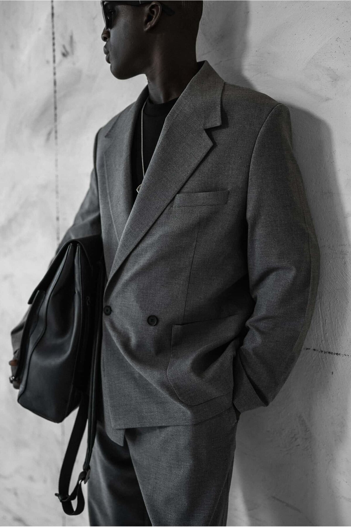 ablukaonline  Erkek Kruvaze Düğmeli Oversize Takım Elbise Gri - Görsel 5