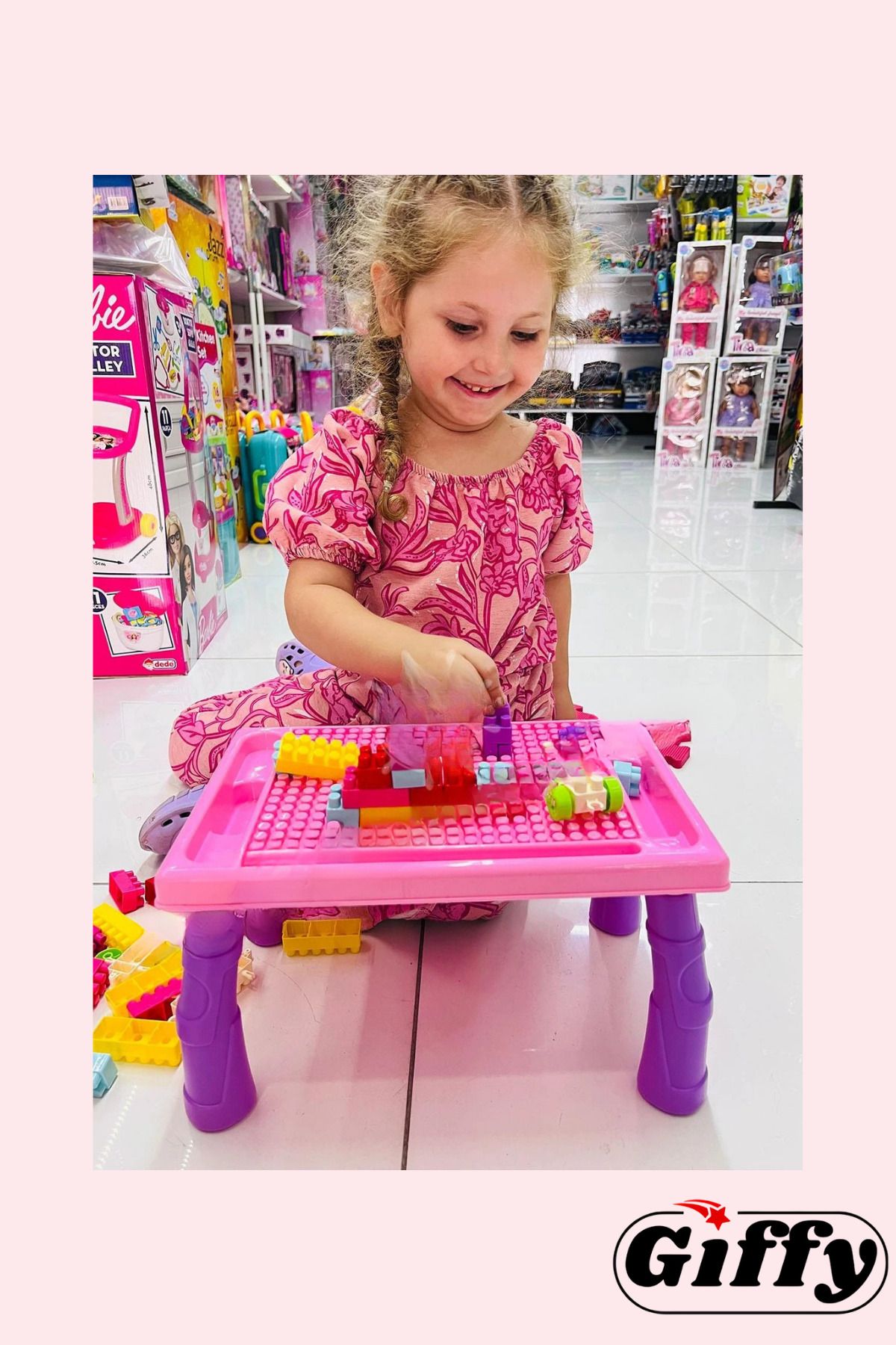 giffy-مجموعة مكعبات البناء وطاولة الأنشطة التعليمية المكونة من 100 قطعة من Toy Pink 4