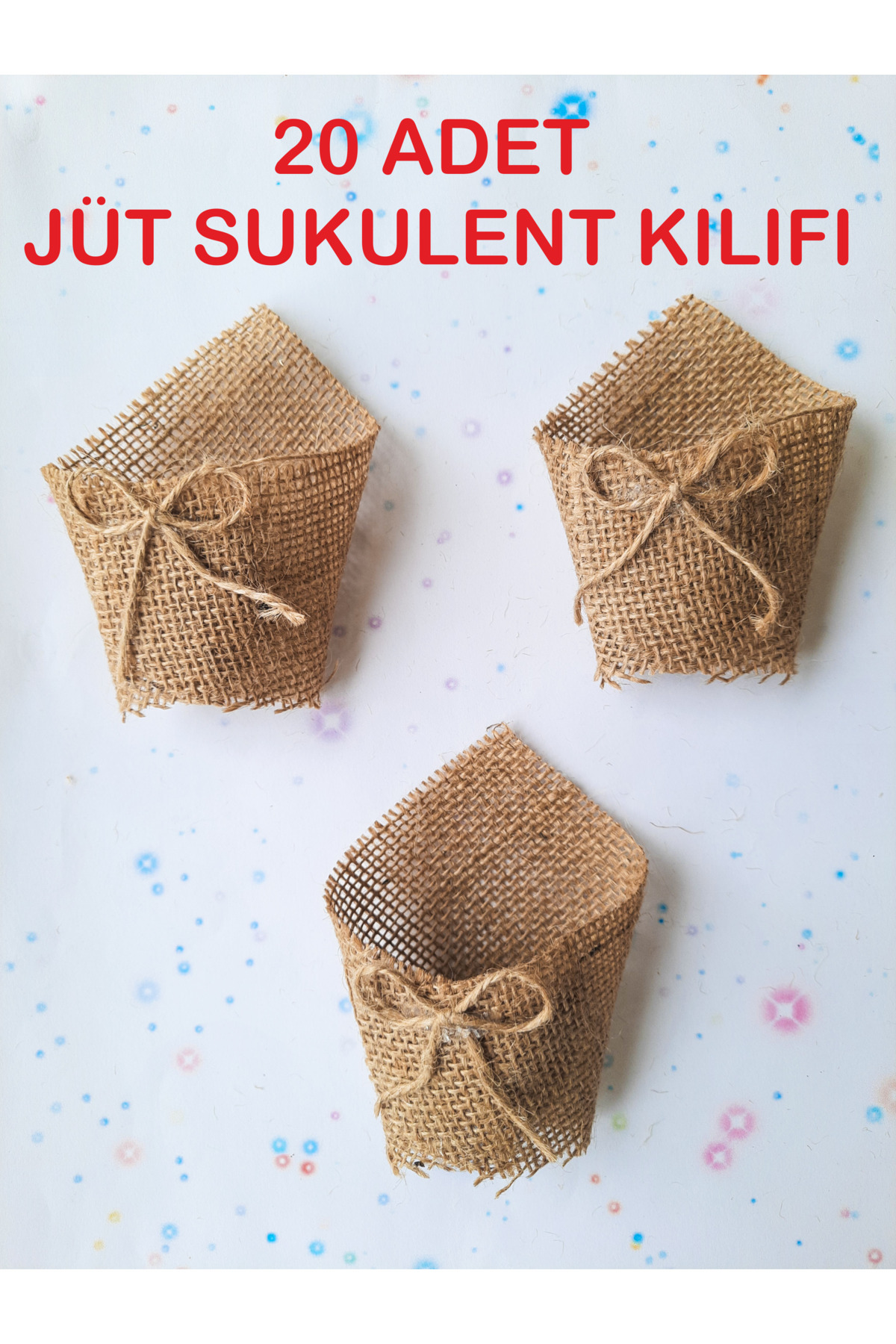 Atolye Doruk 20 ADET Hasır Kurdelalı Jüt Sukulent Süsleme Kılıfı, Doğum Günü, Nişan, Düğün Hediyelik Sukulent