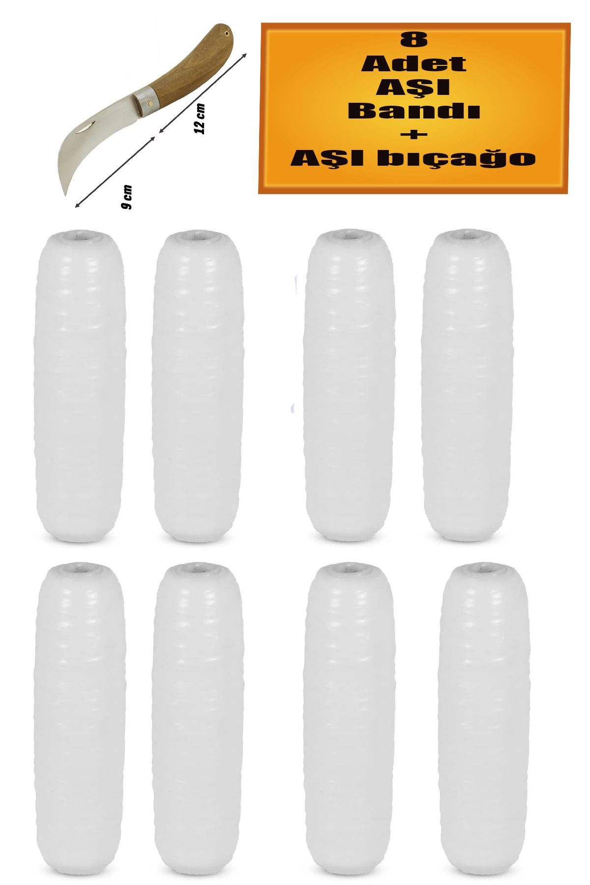NUBLADO Aşı Bıçağı Eğri Uçlu Bağ Bıçağı Ara Çakı + Aşı Bandı (9’Lu SET).