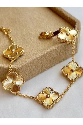 BORENO 5'li Gold Renk Yonca Model Paslanmaz Çelik Bileklik