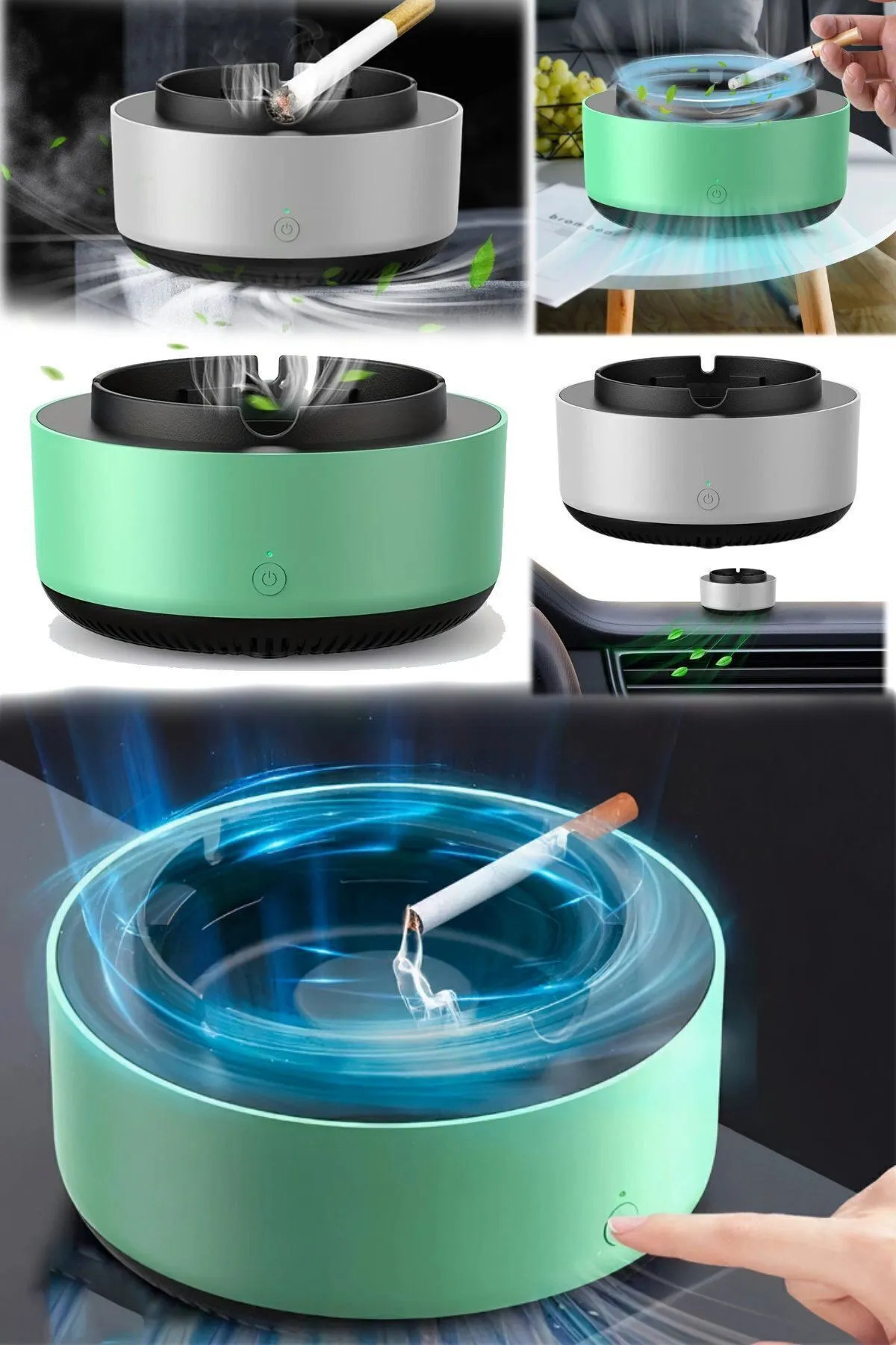 Askımo Sigara Kokusu Ve Duman Giderici Hava Temizleyici Küllük Dumanı Çeken Küllük Kül Tablası Yeşil