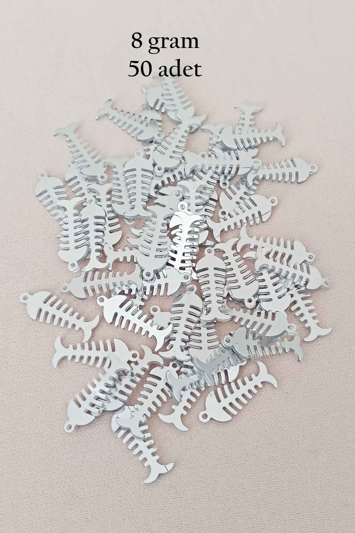 Mu Art Oya Abiye Bileklik Kolye Pleksi Metalik Plastik Pul Gümüş Renk 8 Gram 50 Adet - Bnc529