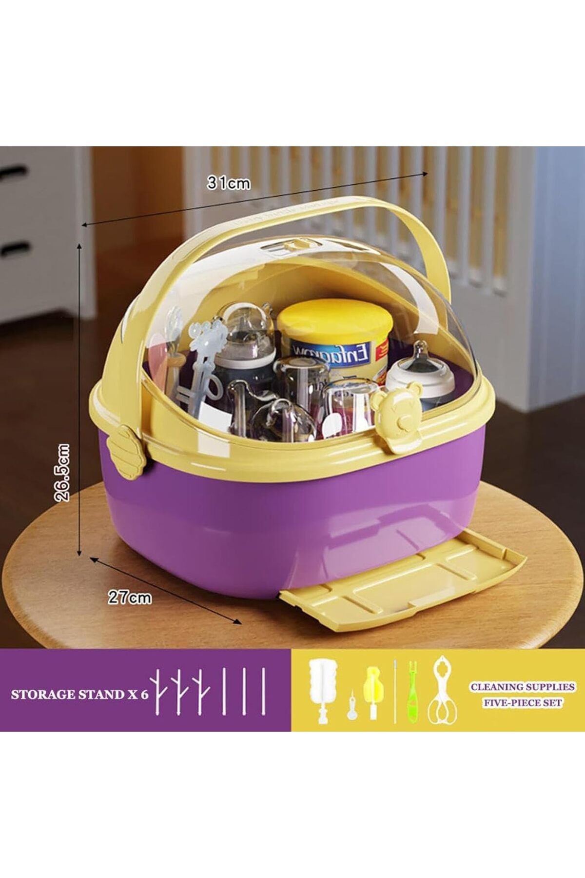 COOYA-Baby Bottle Drying Rack,Large Baby Bottle Organizer with Cover ＆ Removable Drain Tray,Easy to Clean 2