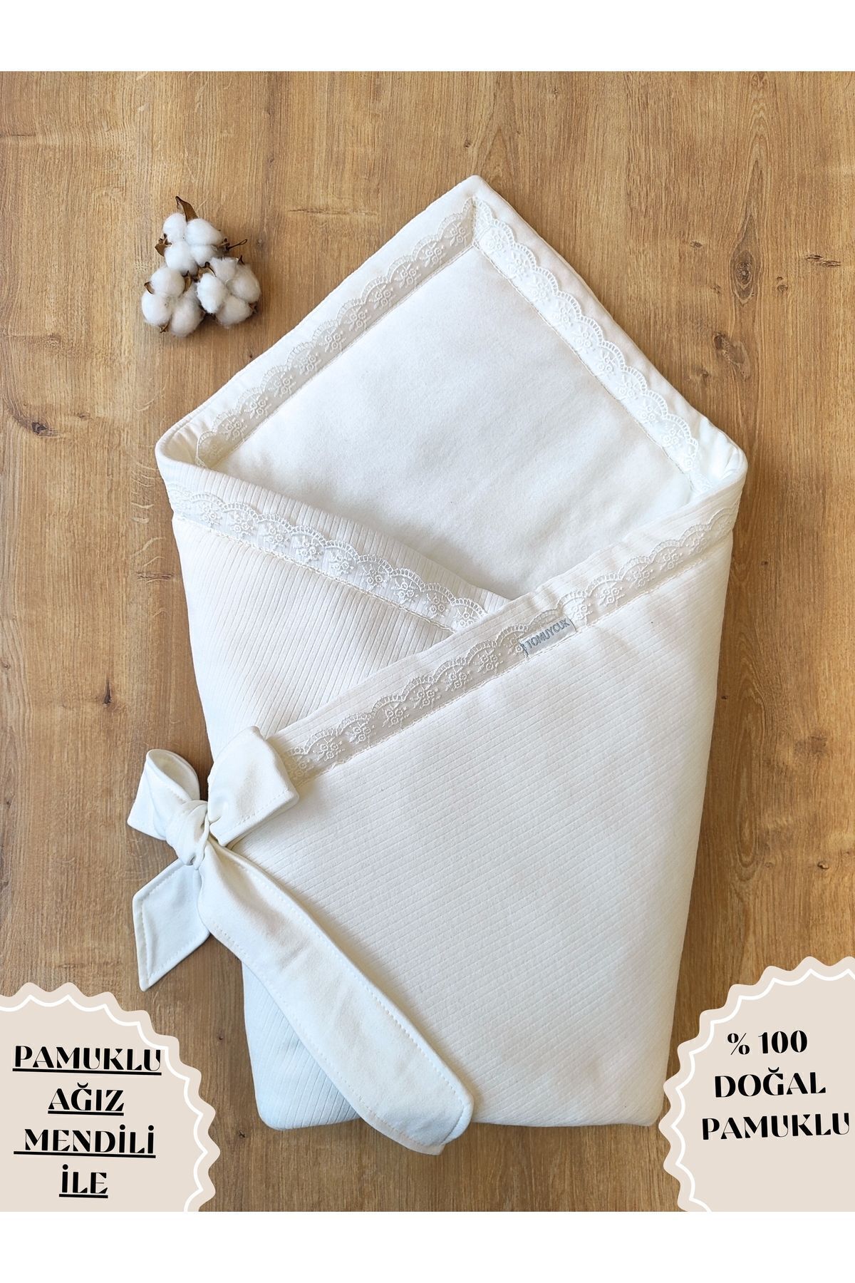 Tomuycuk Ekru Bebek Battaniyesi %100 Pamuklu Doğal Organik Uyku Kundağı Hastane Çıkışı Yenidoğan Hediyelik fotoğrafı 3 (önizleme)