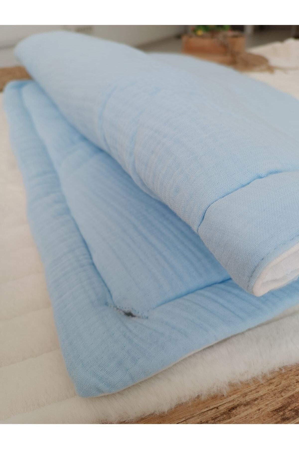 Tomuycuk 4 Kat Müslin Mavi Bebek Battaniyesi %100 Pamuklu Doğal Organik Uyku Kundağı Hastane Çıkışı fotoğrafı 6 (önizleme)