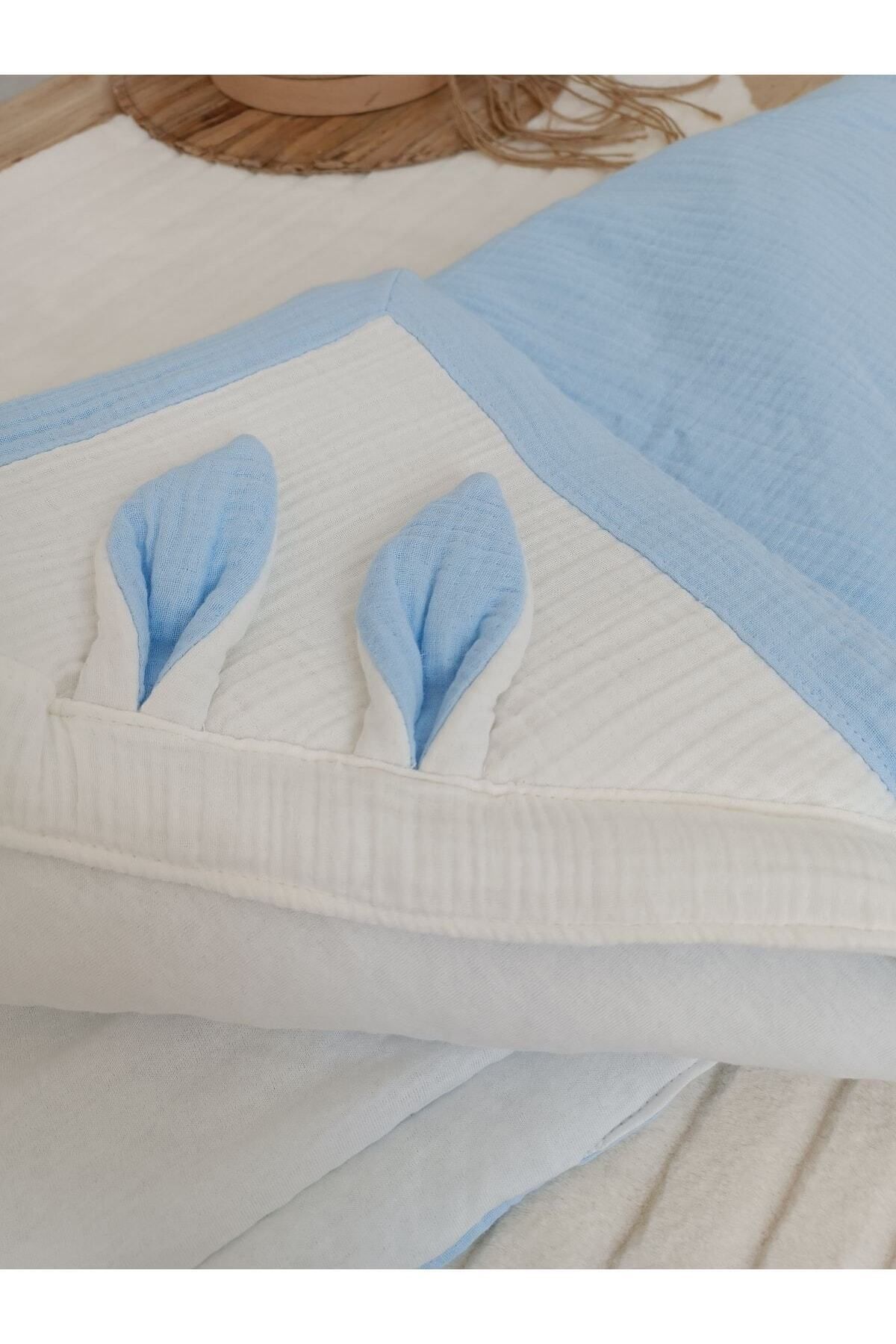Tomuycuk 4 Kat Müslin Mavi Bebek Battaniyesi %100 Pamuklu Doğal Organik Uyku Kundağı Hastane Çıkışı fotoğrafı 7 (önizleme)