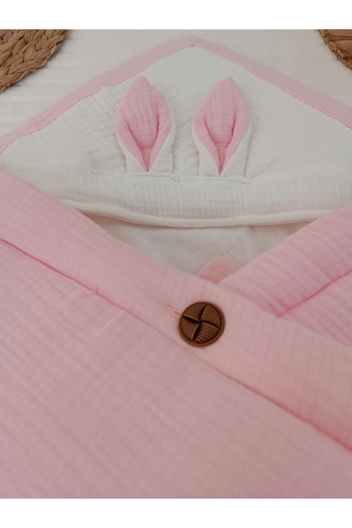 Tomuycuk 4 Kat Müslin Pembe Bebek Battaniyesi %100 Pamuklu Doğal Organik Uyku Kundağı Hastane Çıkışı fotoğrafı 7 (önizleme)