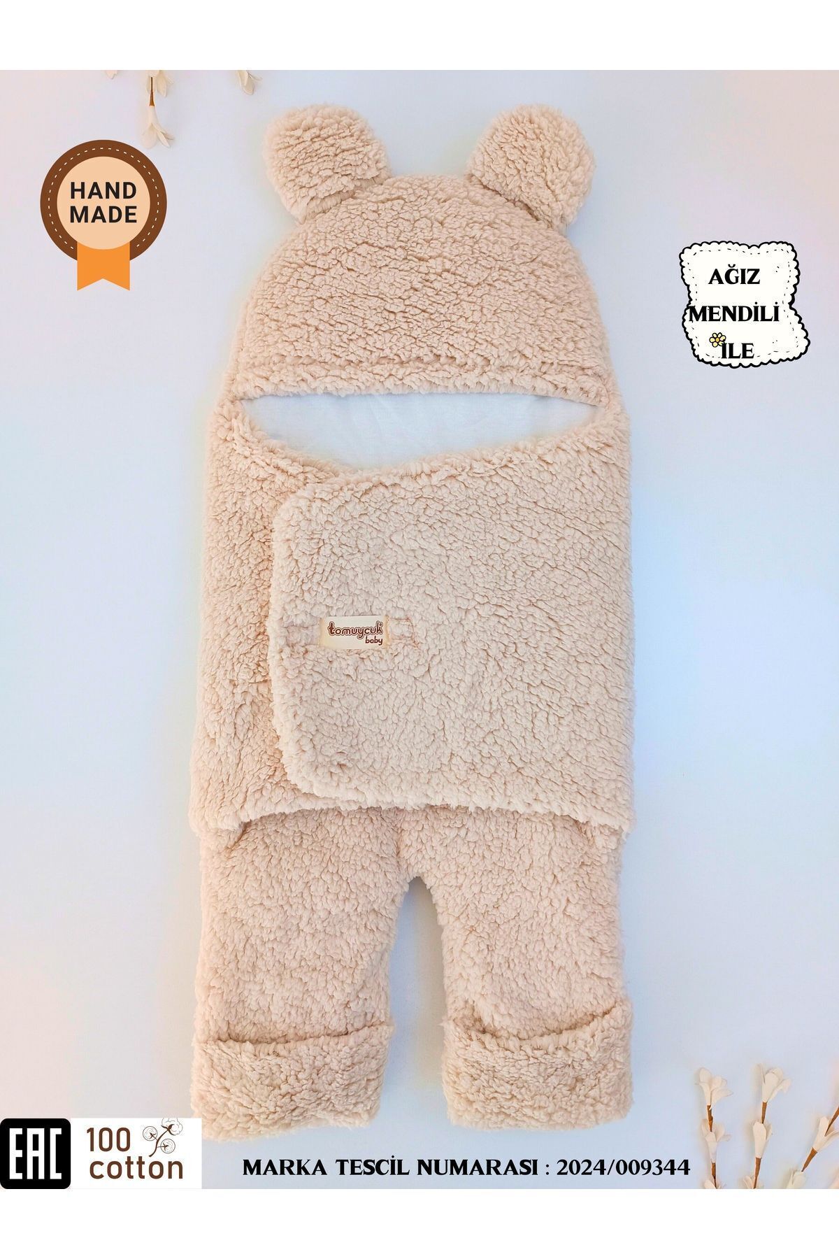 Tomuycuk-0-12 Months Baby Sleeping Bag - Fiber Plush Welsoft Eared Mink Outer Blanket 2