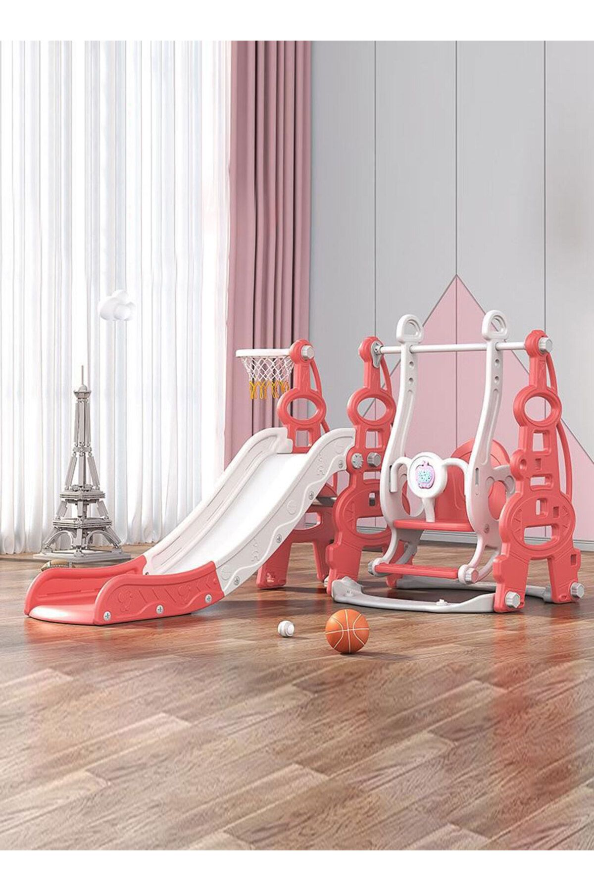 Ma Baby-4 in 1 Kids Slide and Swing Set with Basketball Hoop 7