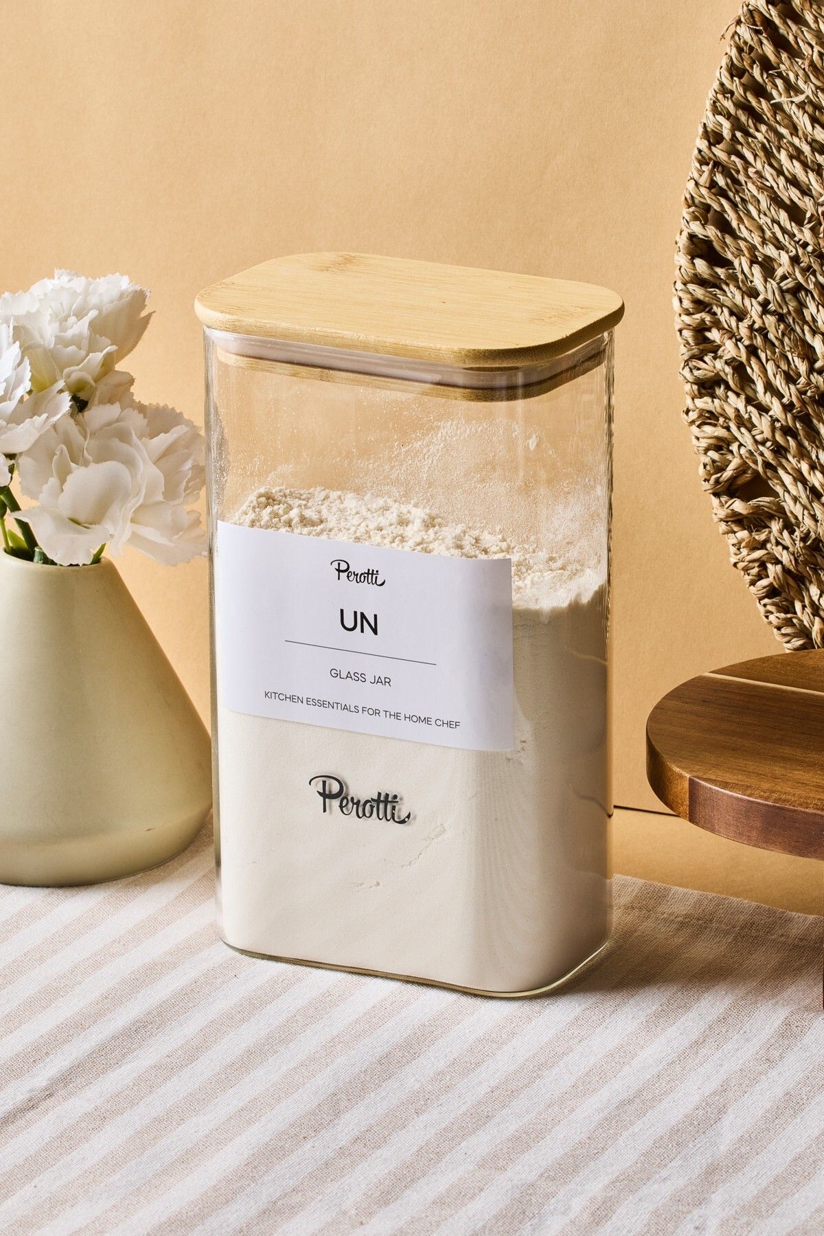 Perotti-Peter Bamboo Lid Borosilicate Rectangular Glass Jar 1500 ml 8X12X20 cm with 4 Labels 3