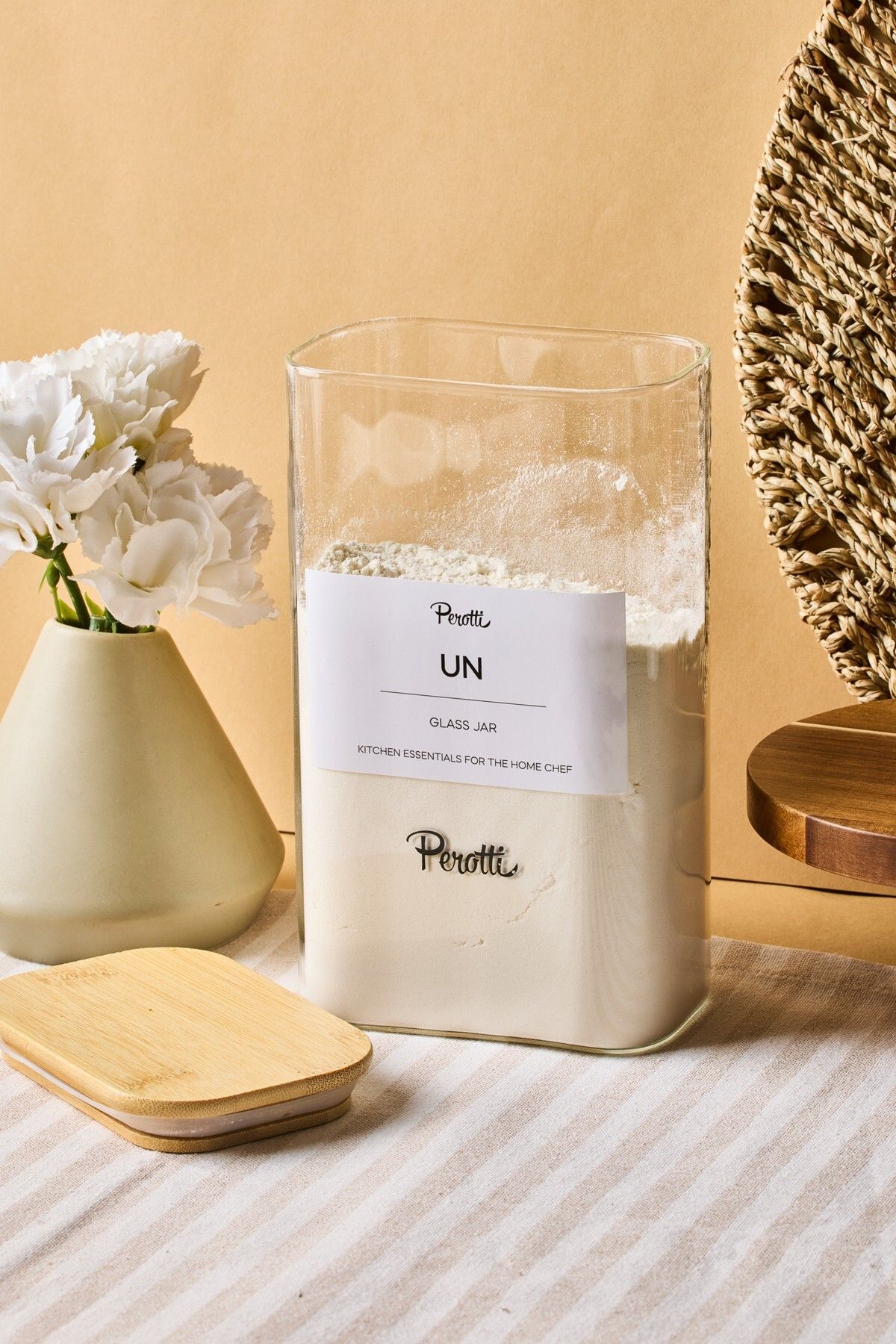 Perotti-Peter Bamboo Lid Borosilicate Rectangular Glass Jar 1500 ml 8X12X20 cm with 4 Labels 2