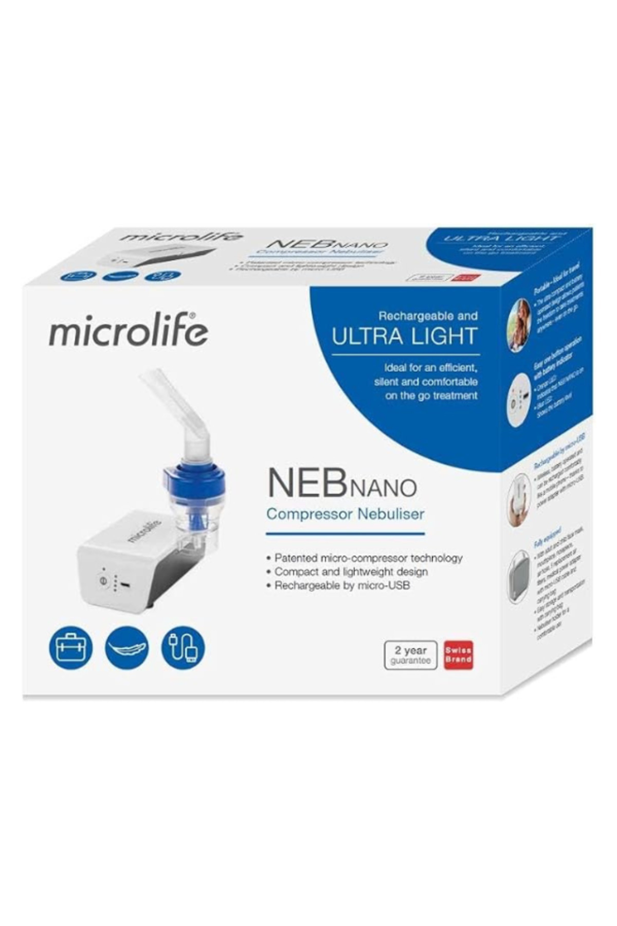 Microlife-جهاز الاستنشاق الضاغط القابل لإعادة الشحن NEB Nano 4